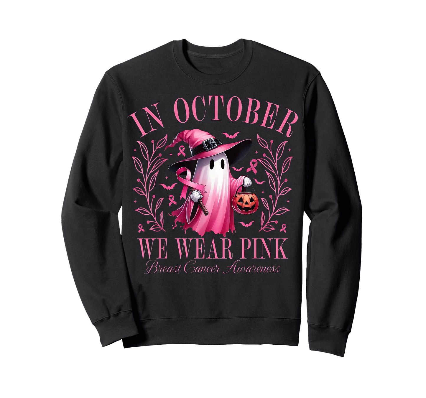 Halloween Pink Ghost In October We Wear Pink Breast Cancer T-Shirt