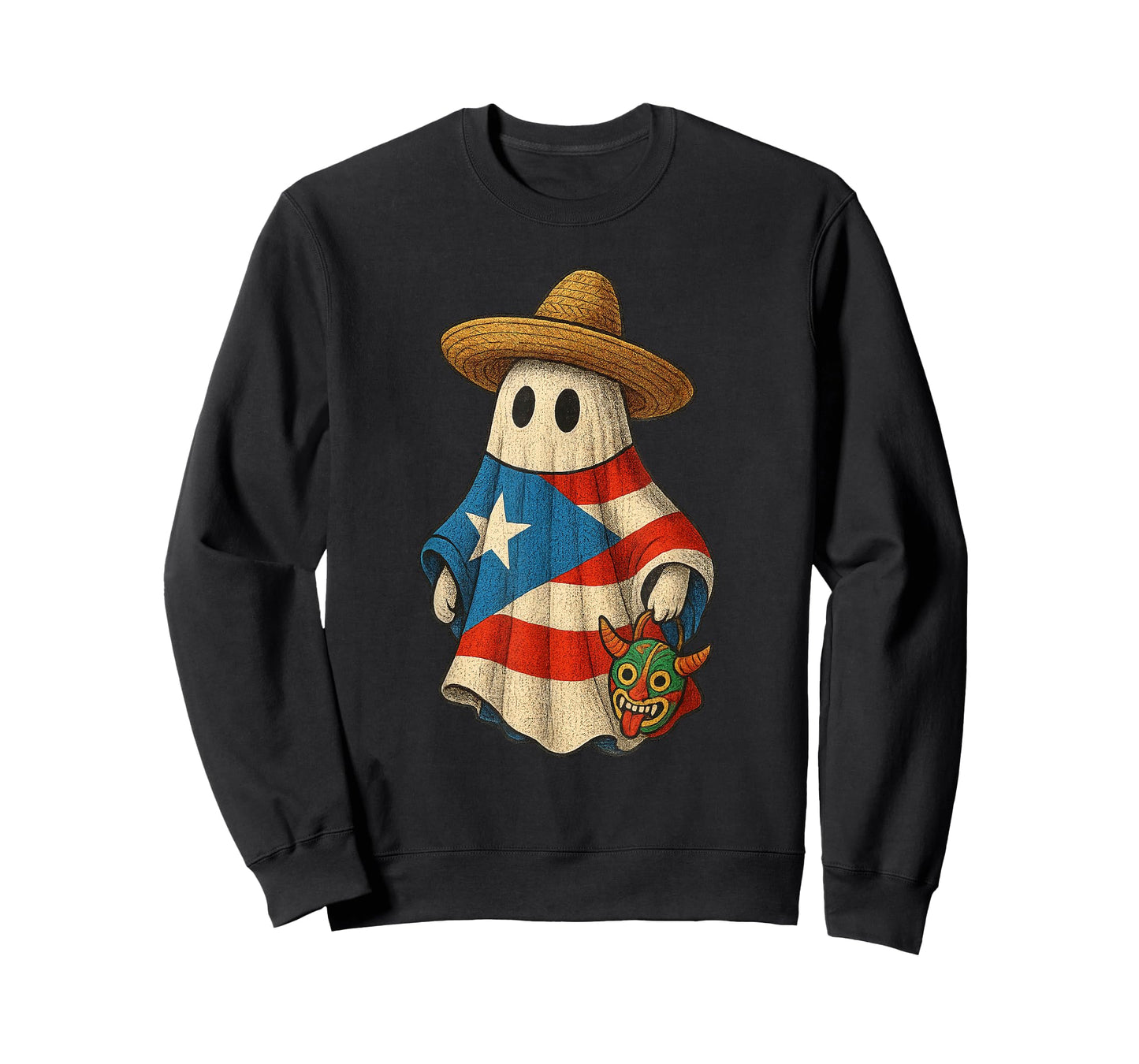 Halloween Puerto Rican Ghost with Pava Hat & Vejigante Mask T-Shirt