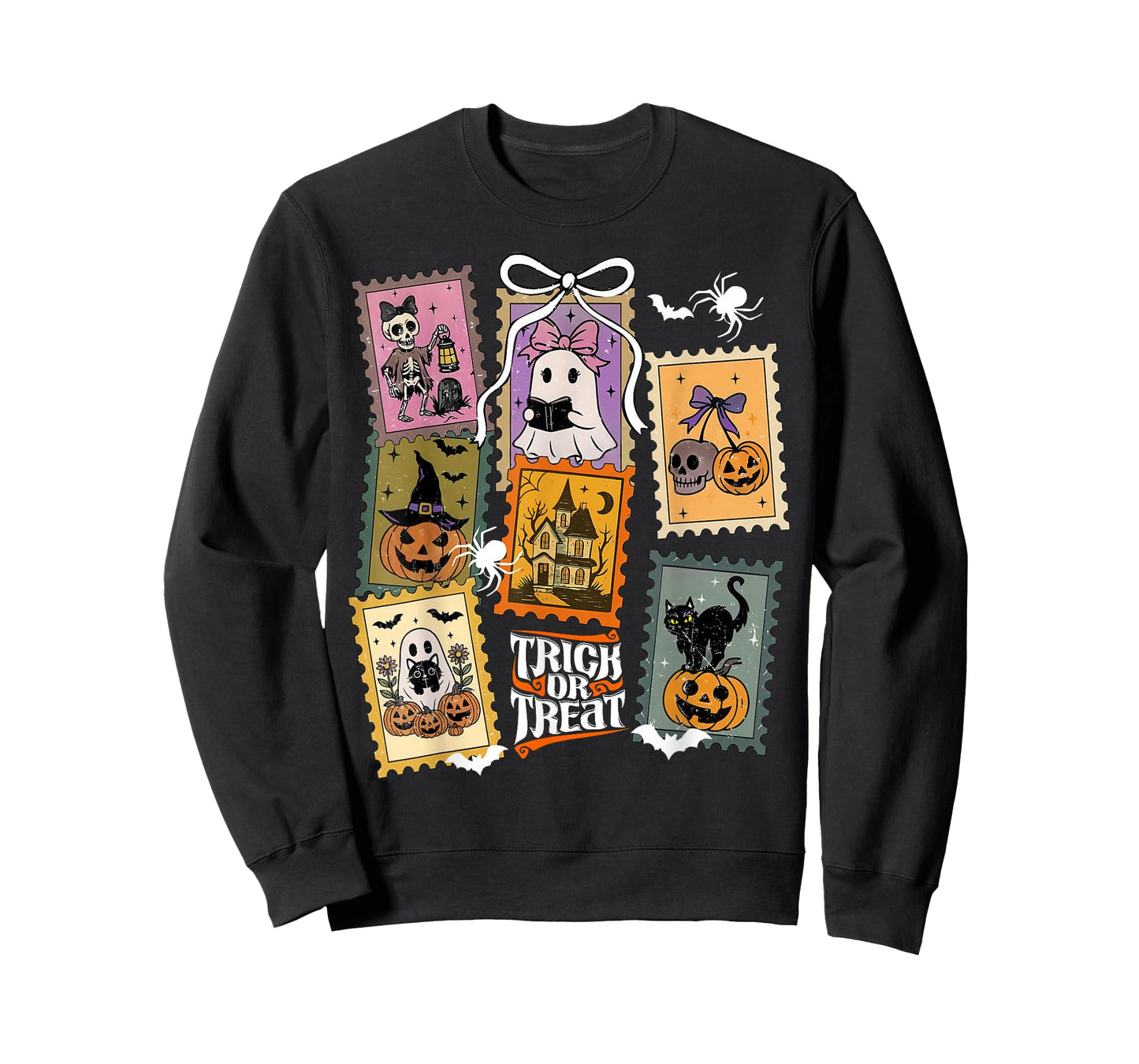 Cute Retro Ghost Halloween Pumpkin Black Cat Spooky Season T-Shirt