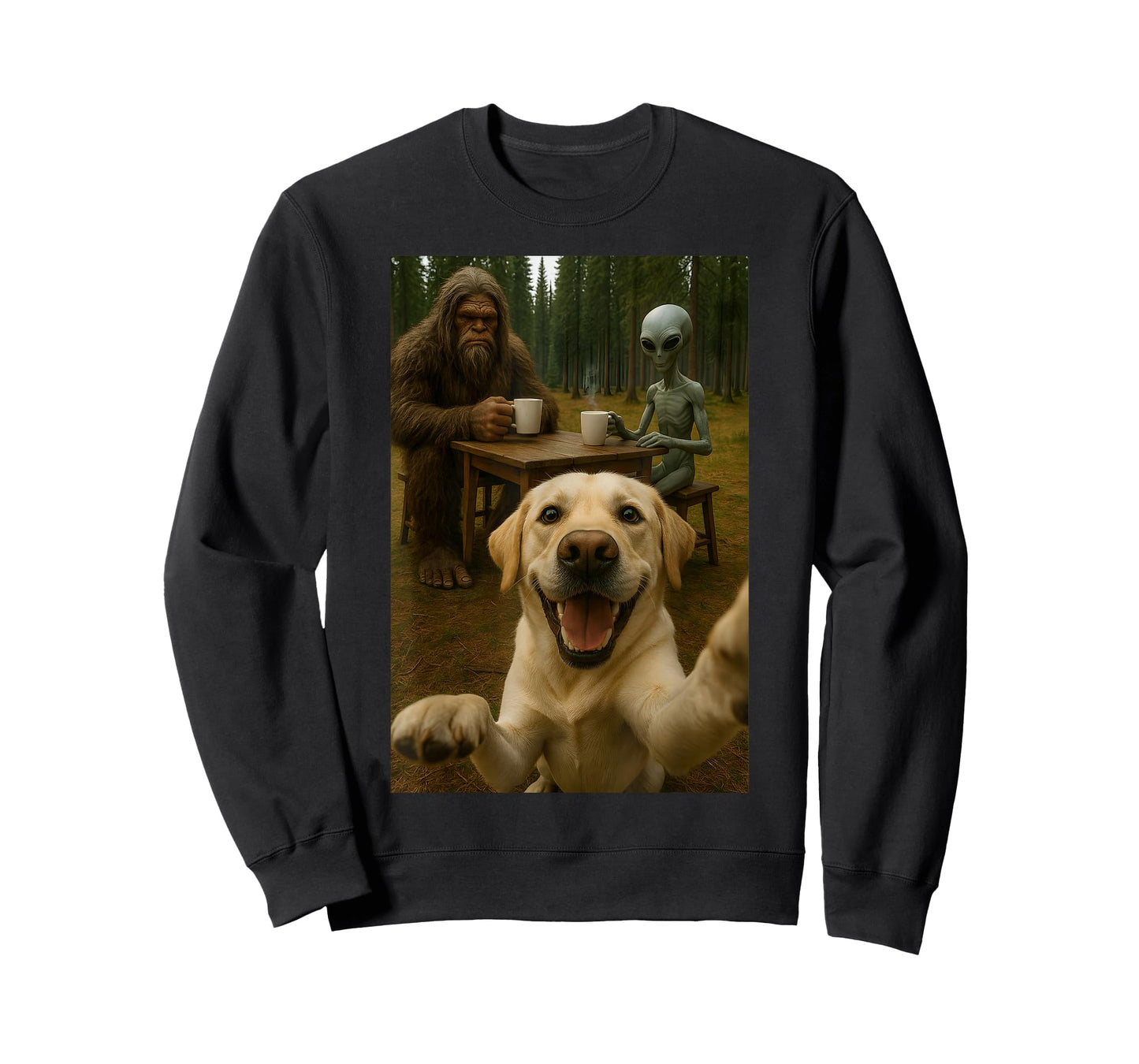 Dog Selfie With Bigfoot Alien Funny T-Shirt
