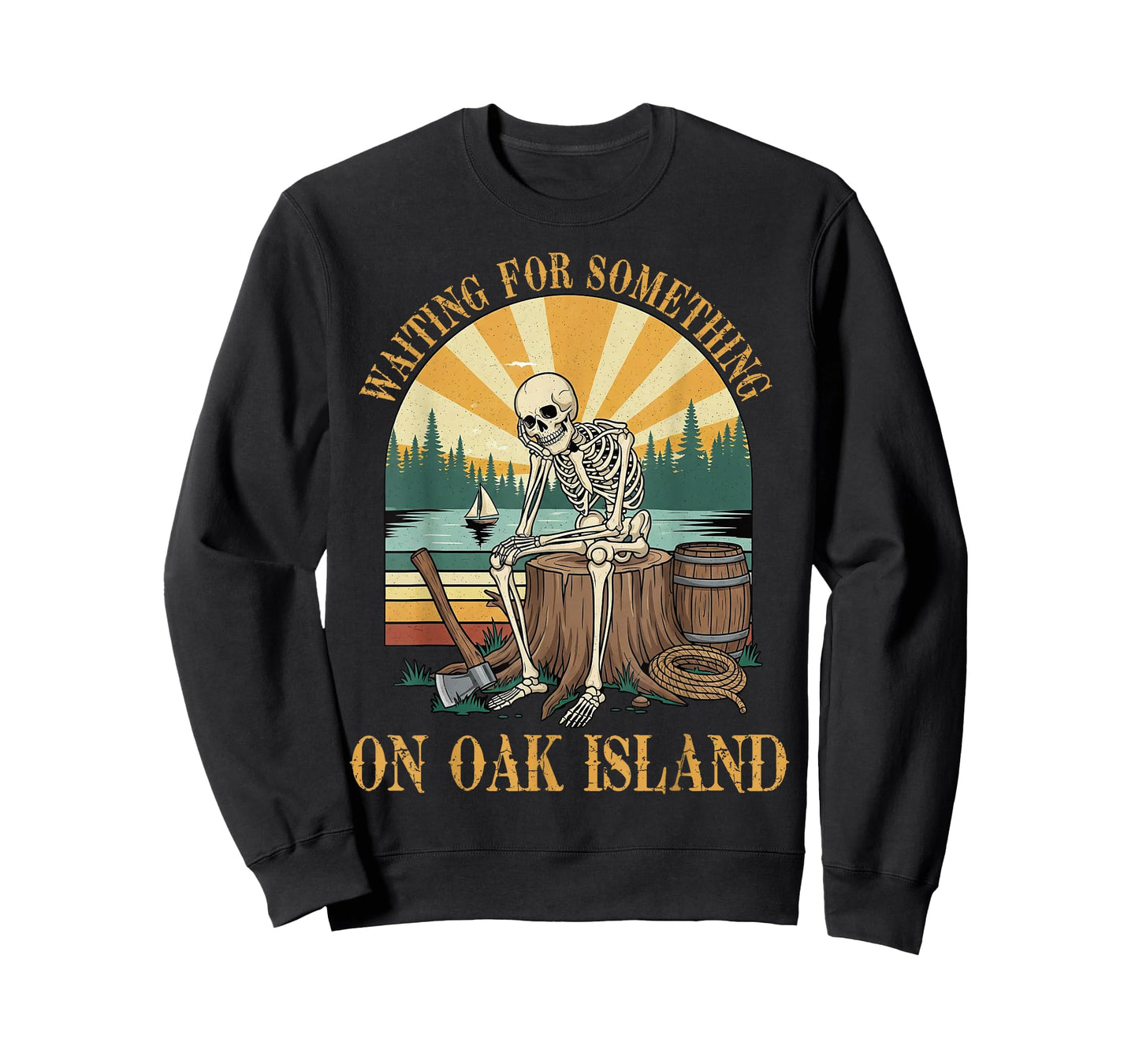 Waiting for Something On Oak Island Mystery Skeleton Graphic T-Shirt