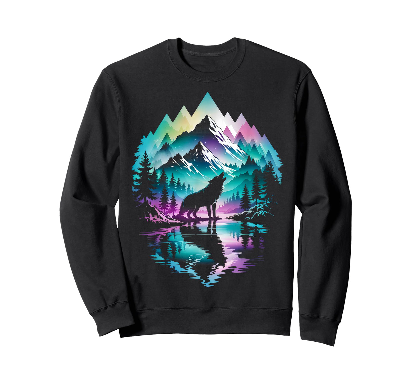 Wolf Forest Moon Vintage Cosmic Howling Wolf Lover Graphic T-Shirt