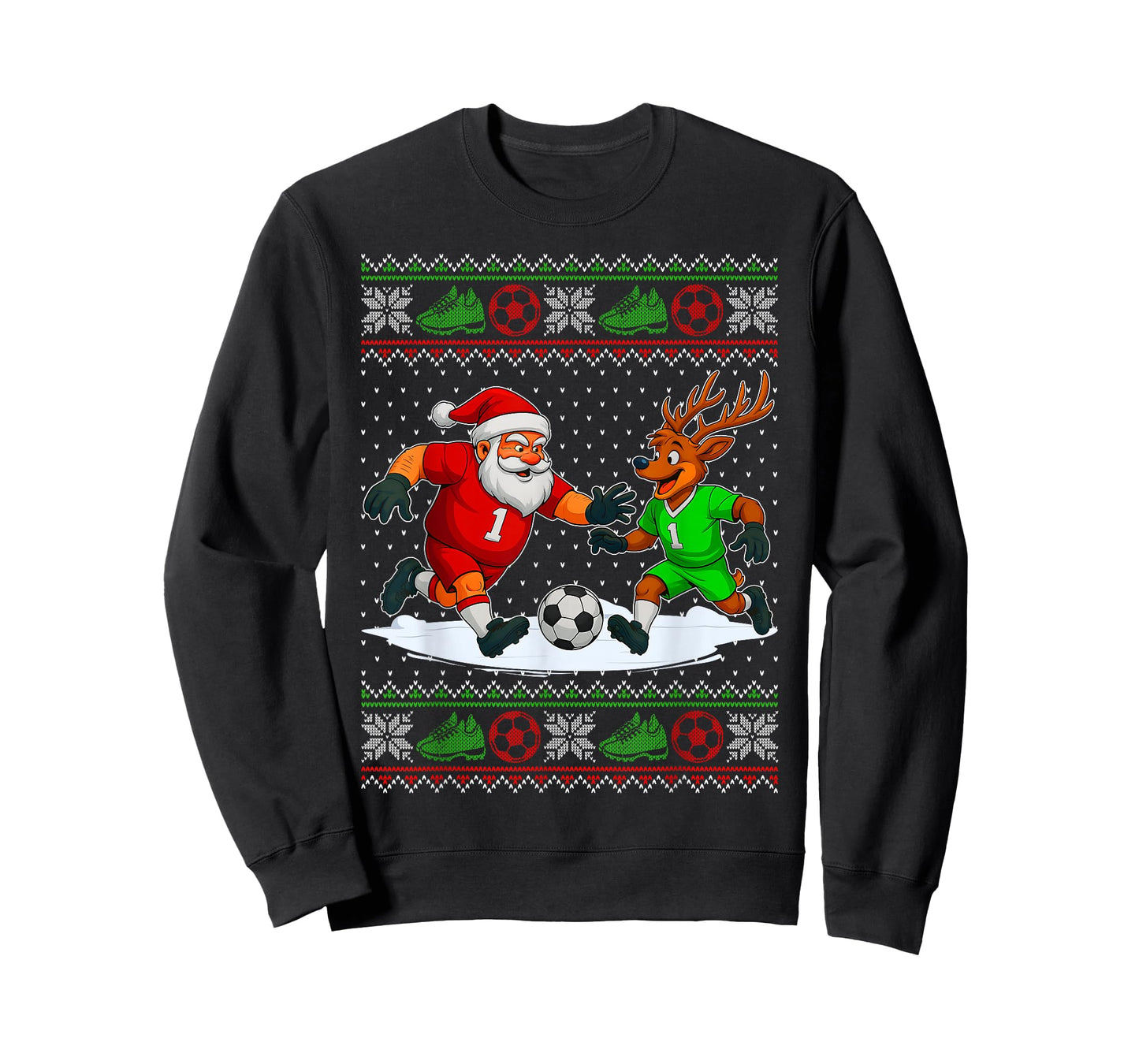Reindeers Playing Soccer Ugly Christmas Sweater Xmas Boys T-Shirt