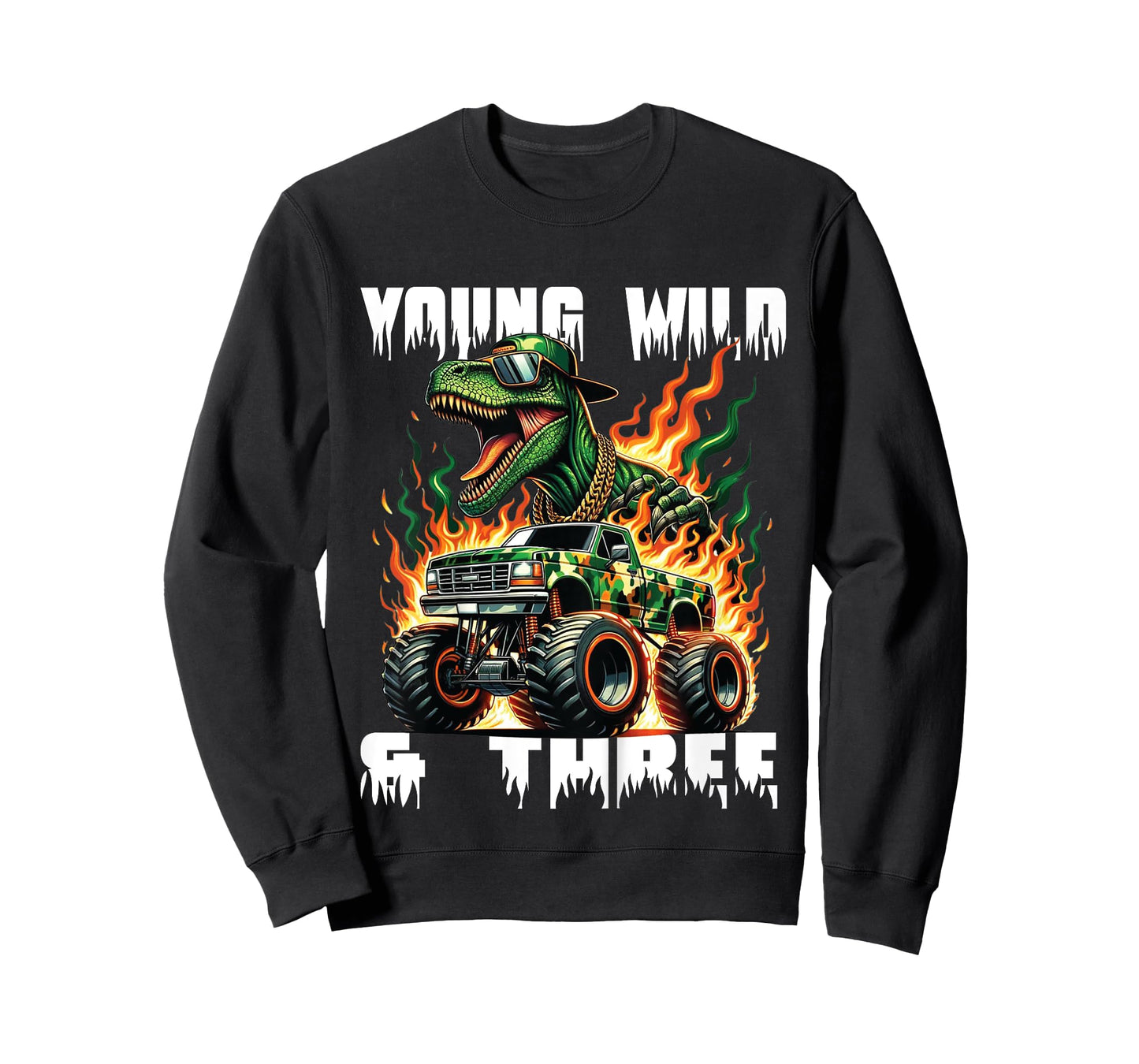 Kids Kids 3rd Birthday Monster Truck Young Wild and Three 3 Year T-Shirt