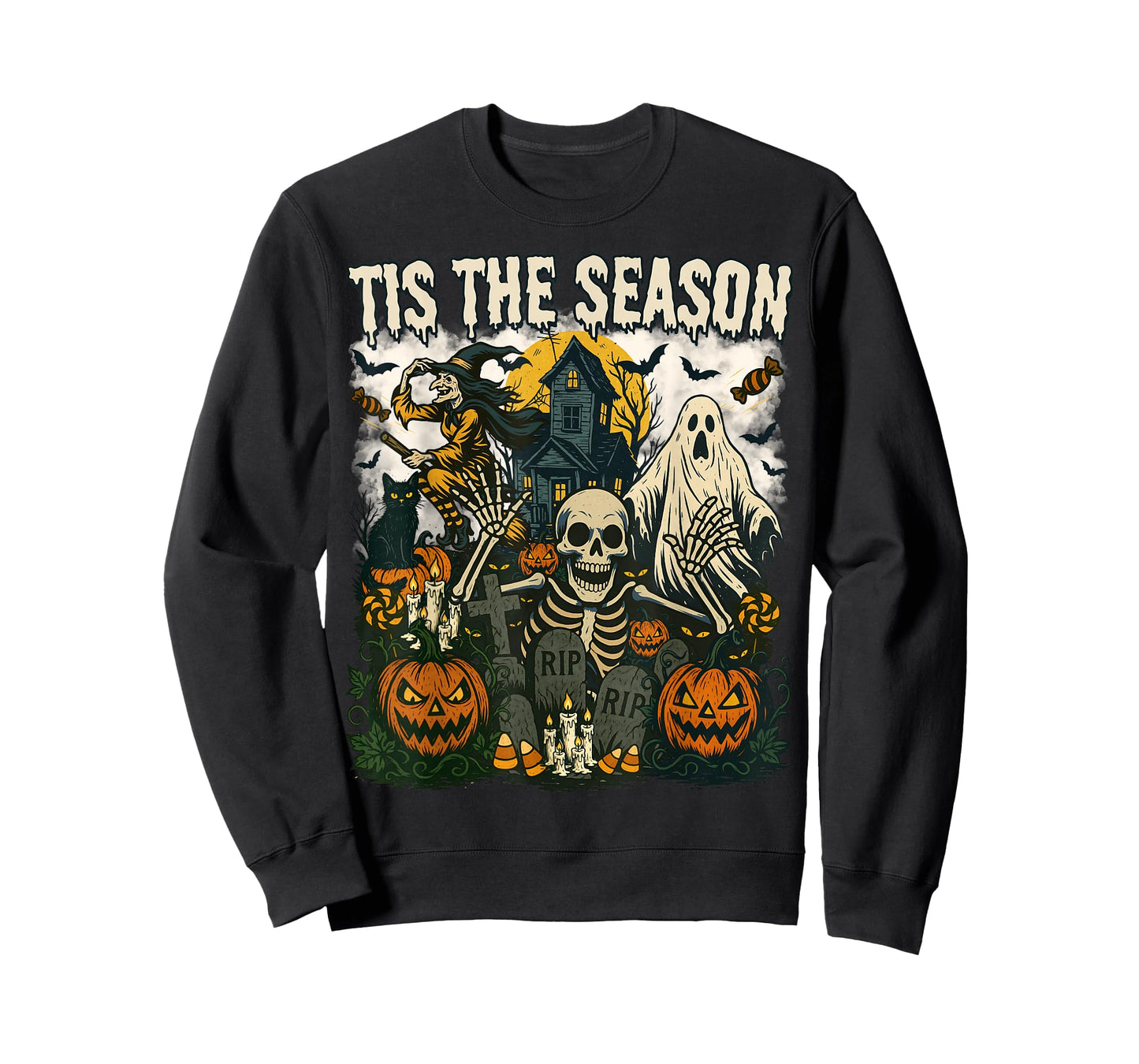 Vintage Tis The Season Halloween Skeleton Ghost Vibes Retro T-Shirt