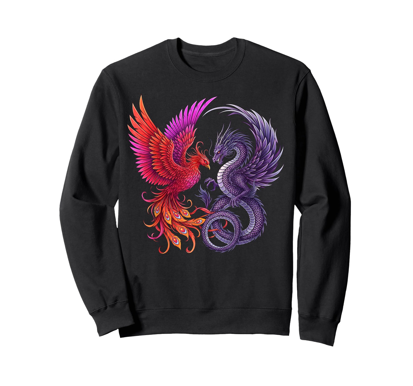 Mystical Phoenix and Dragon Swirl Yin Yang Design Men Women T-Shirt