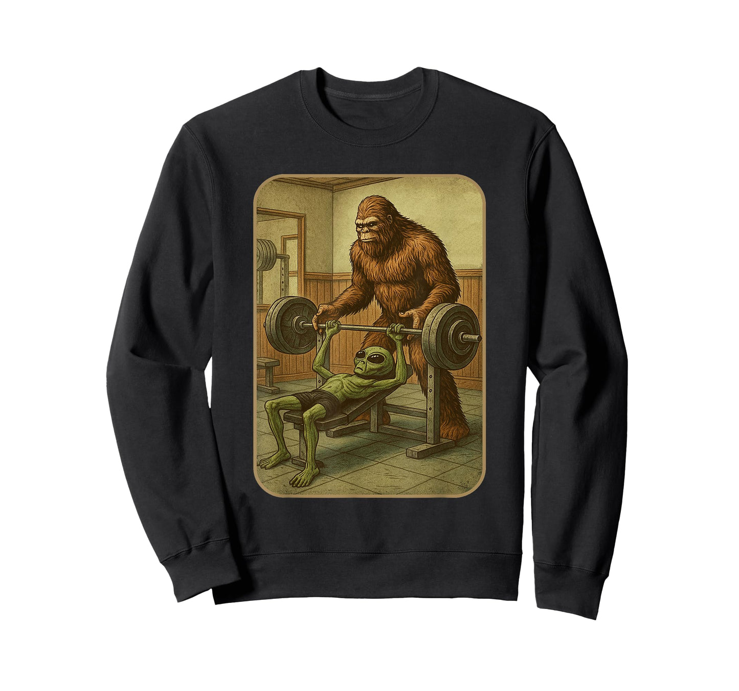 Gym Design Men Women Weightlifting Bigfoot Alien T-Shirt