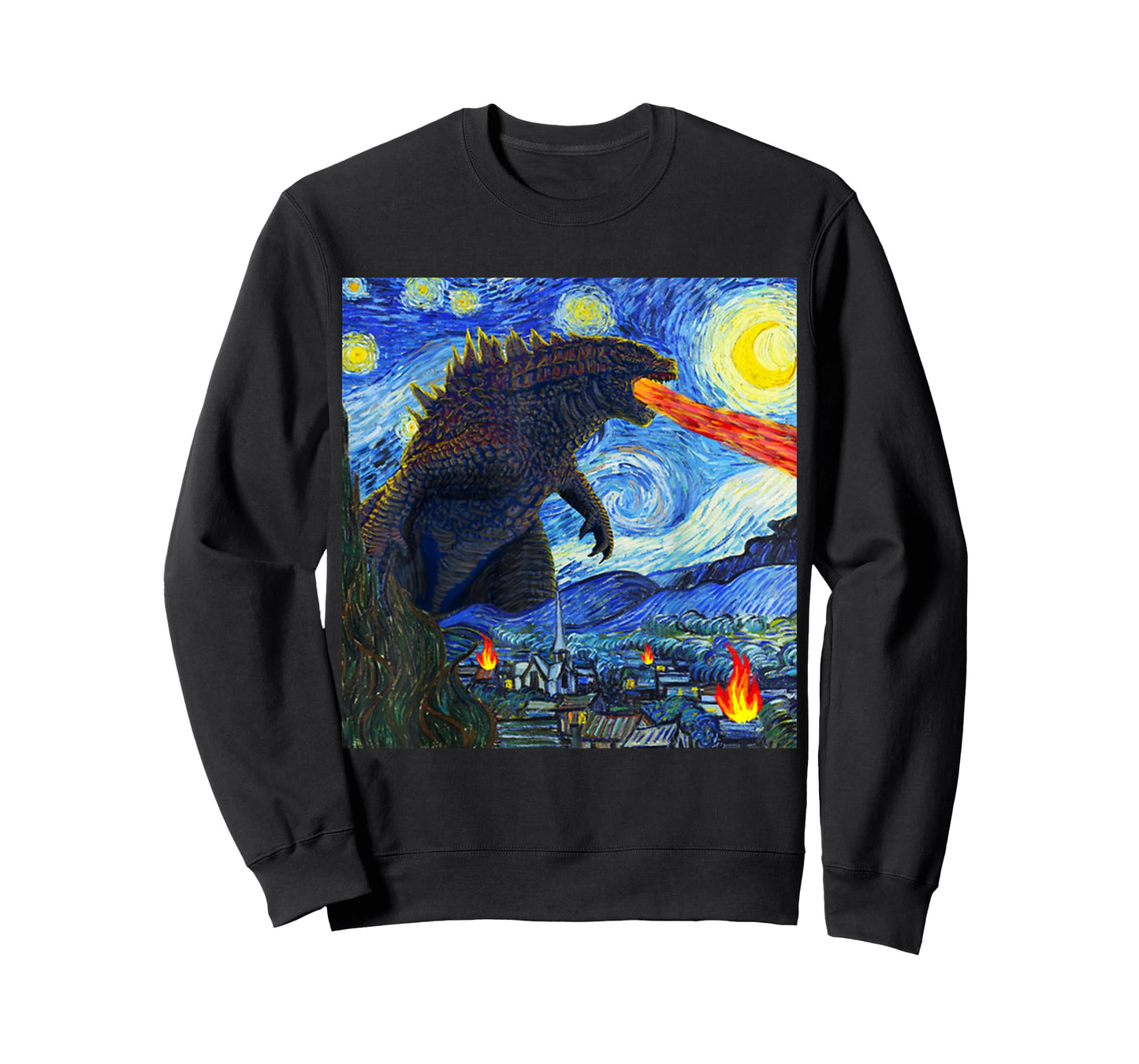 Vintage Japanese Monster Kaiju In Van Gogh Starry Night T-Shirt