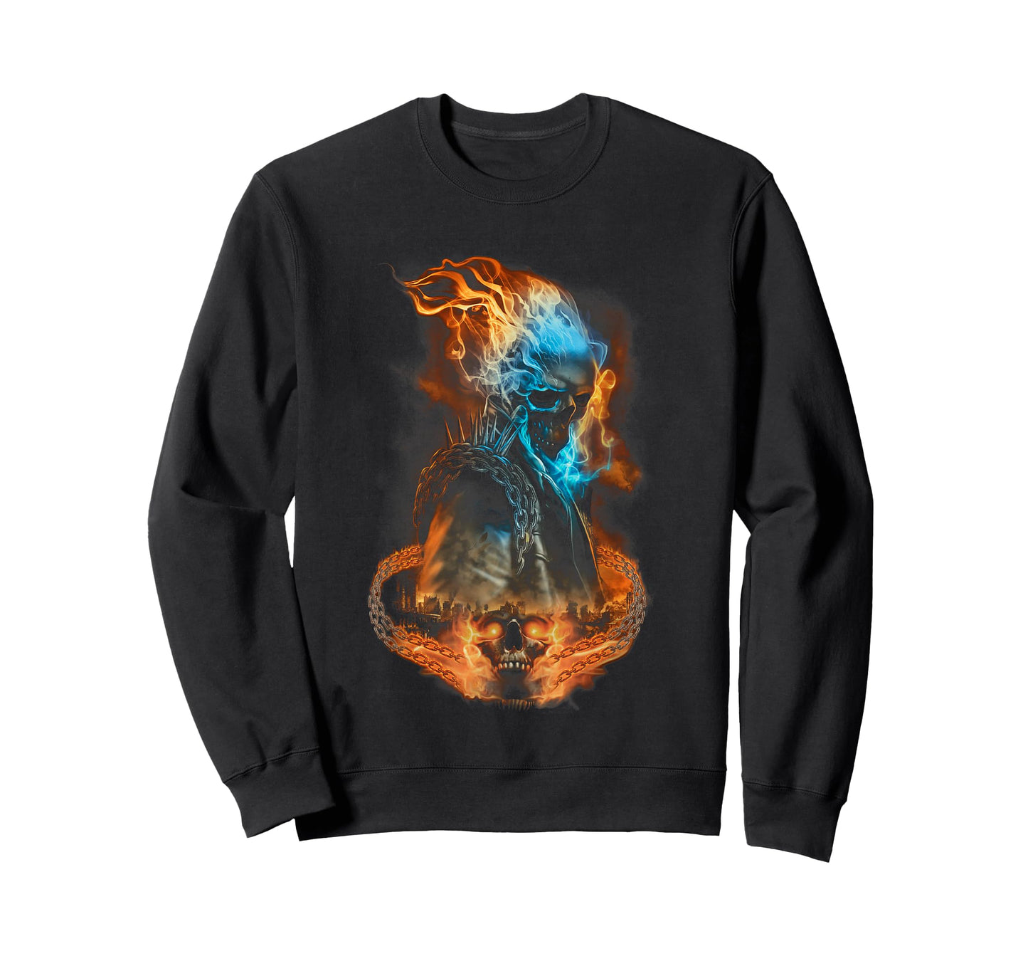 Marvel Ghost Rider Flaming Chains City Portrait T-Shirt