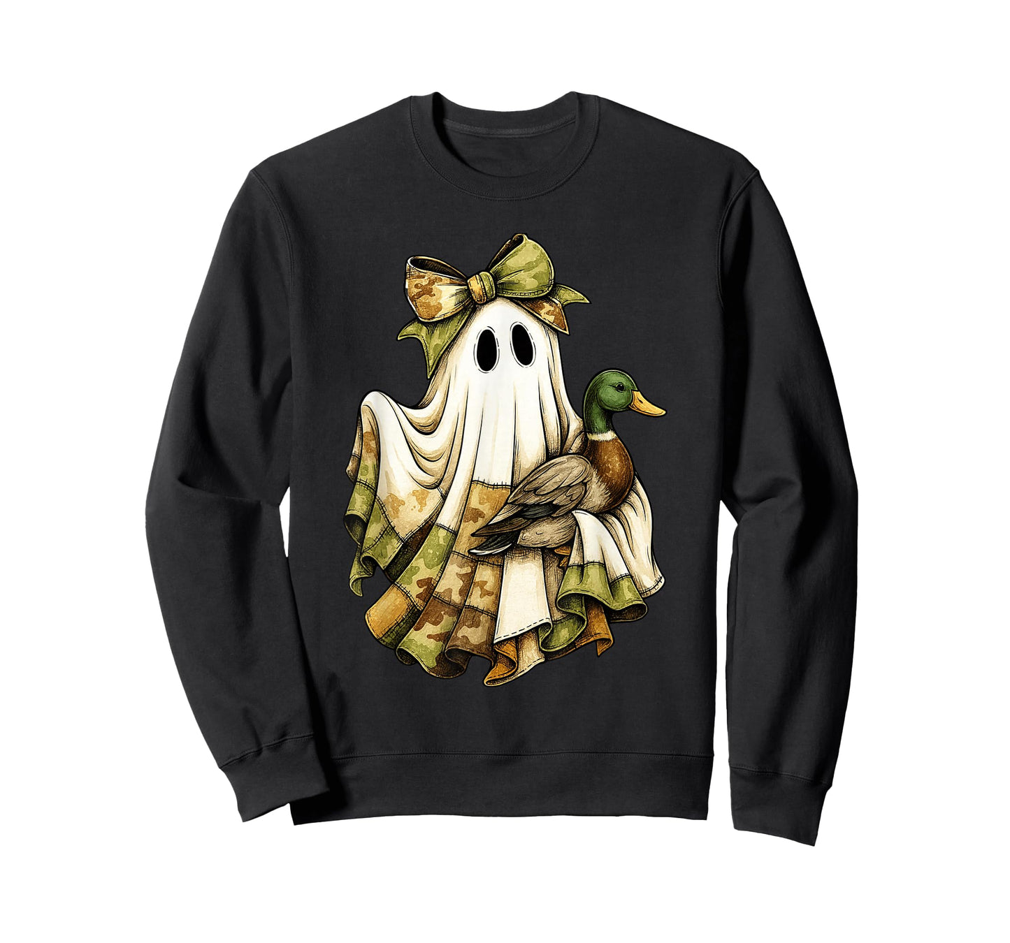 Camo Ghost Patchwork Halloween Spooky Duck Hunting T-Shirt