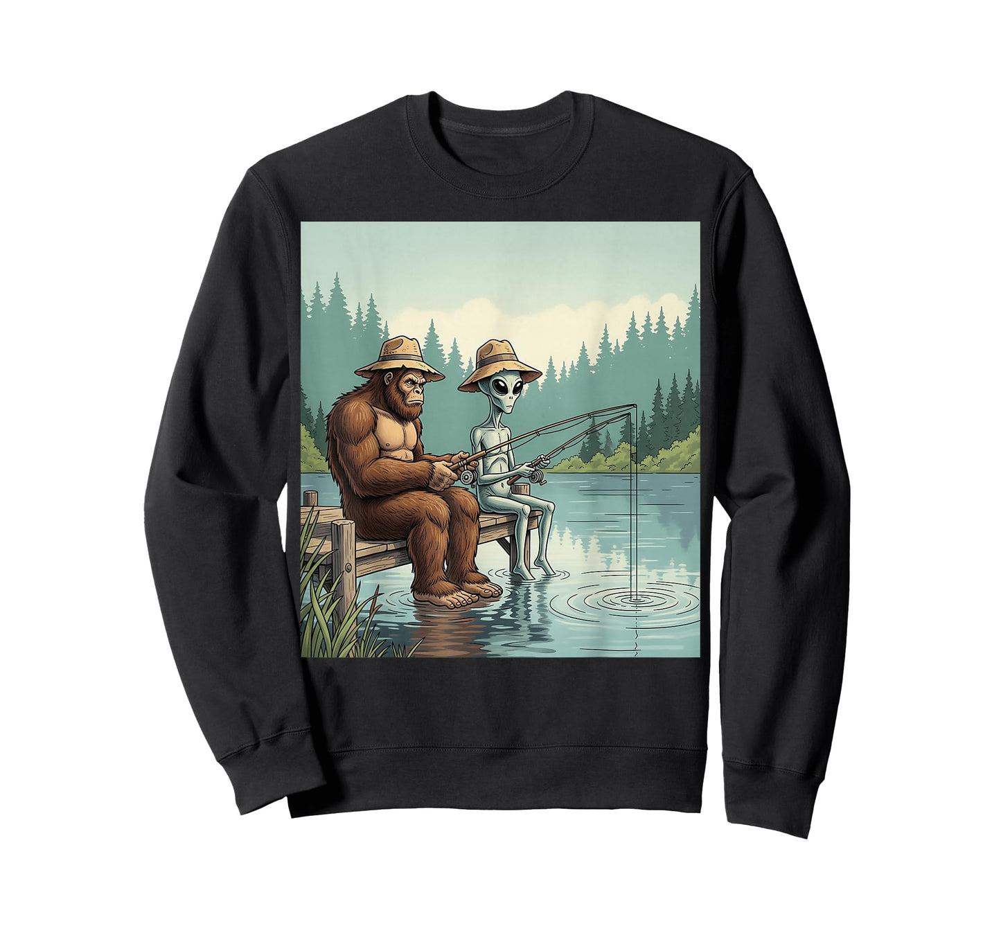 Alien Bigfoot Fishing Sasquatch Fishing Fisherman Men Boys T-Shirt