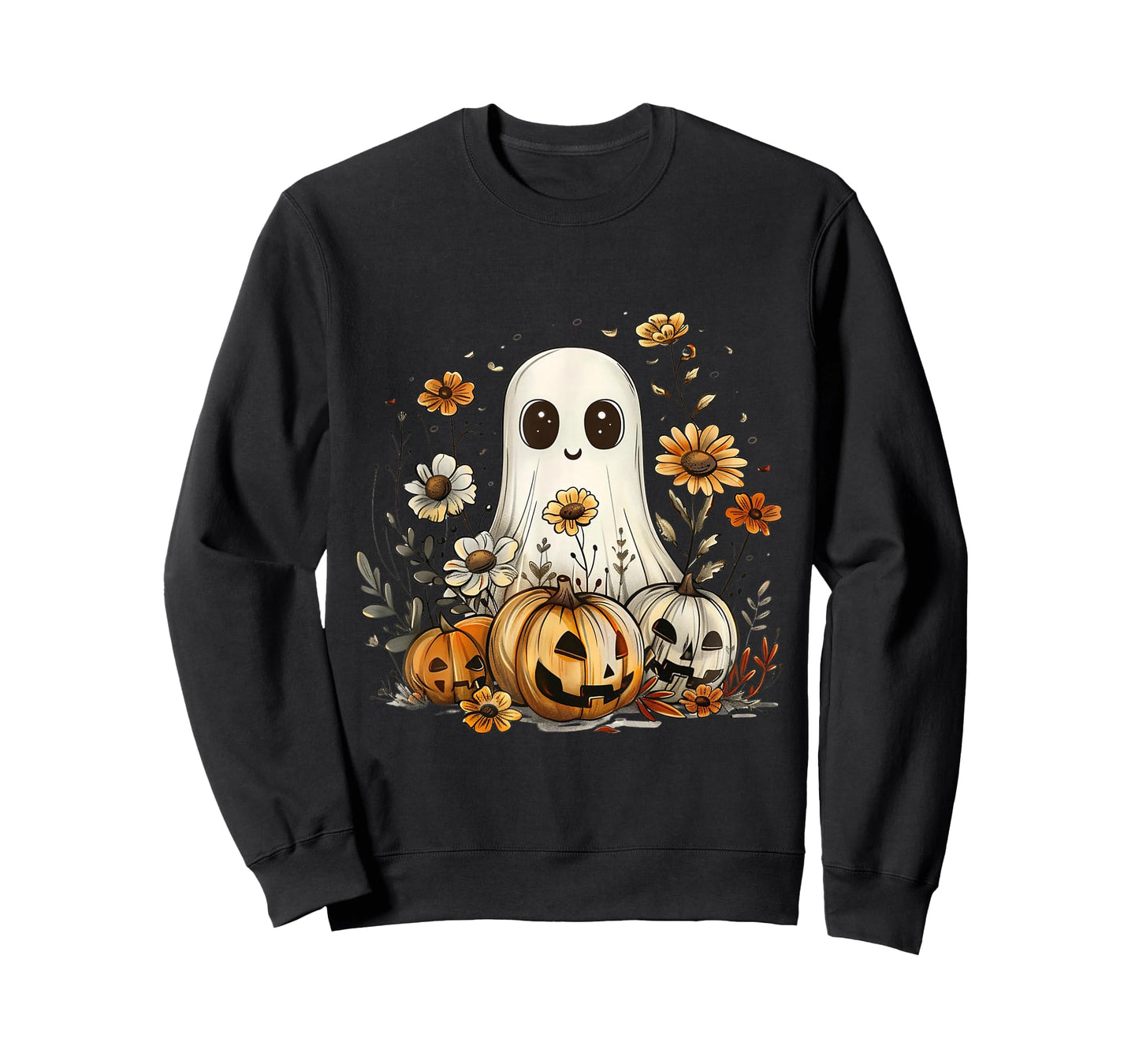 Cute Boho Flower Ghost Pumpkin Halloween Party Ghost Costume T-Shirt