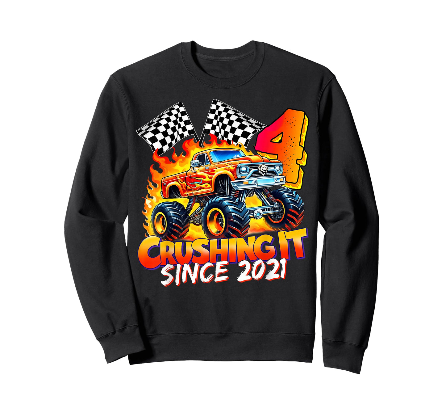 Monster Truck Birthday 4 Year Old Born 2021 4th Party Boys T-Shirt