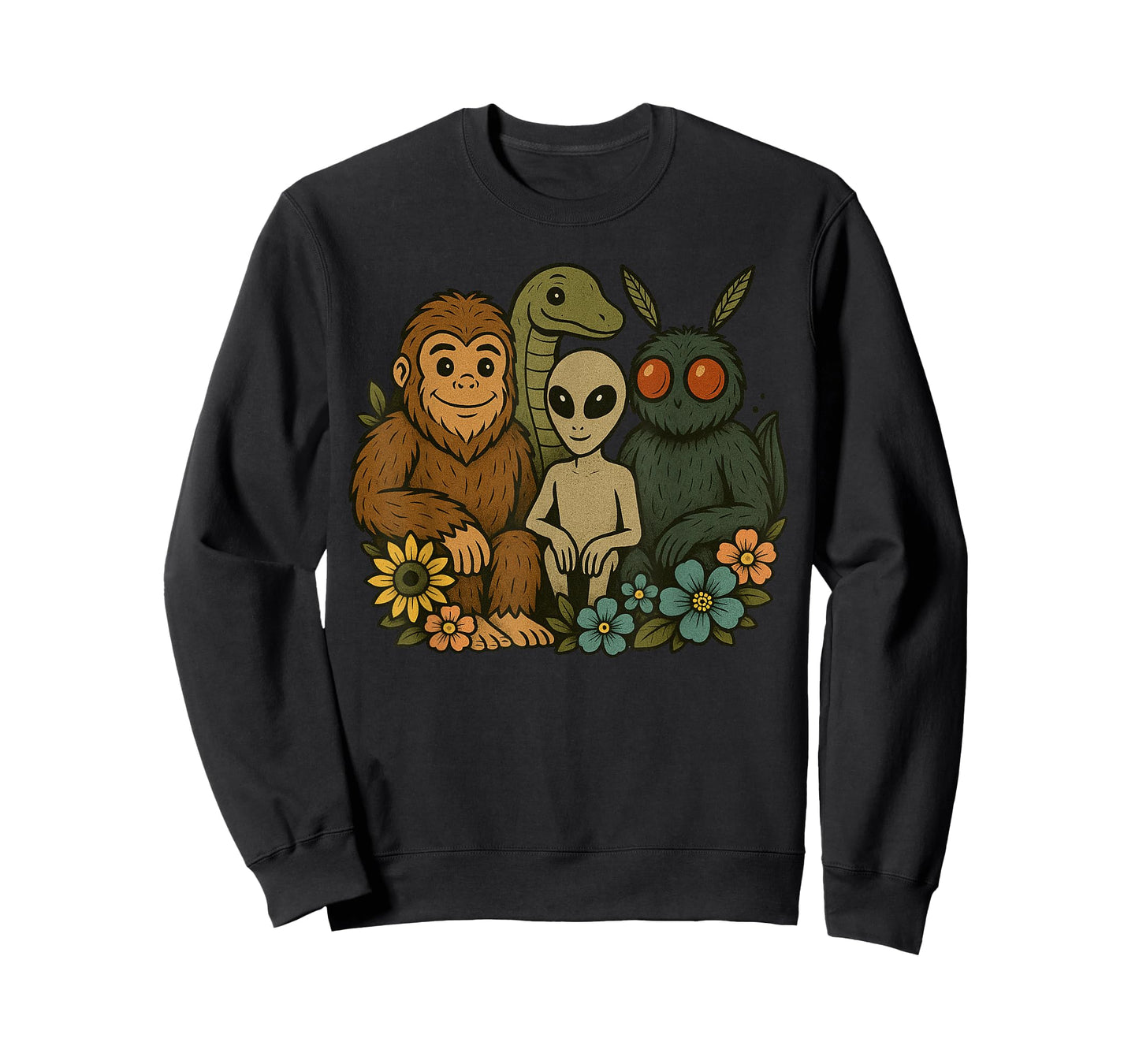 Funny Cryptid Bigfoot Loch Ness Monster Mothman And Aliens T-Shirt