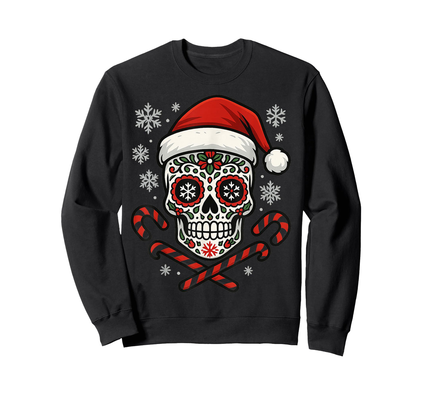 Christmas Sugar Calavera Skull Santa Hat Candy Cane Funny T-Shirt