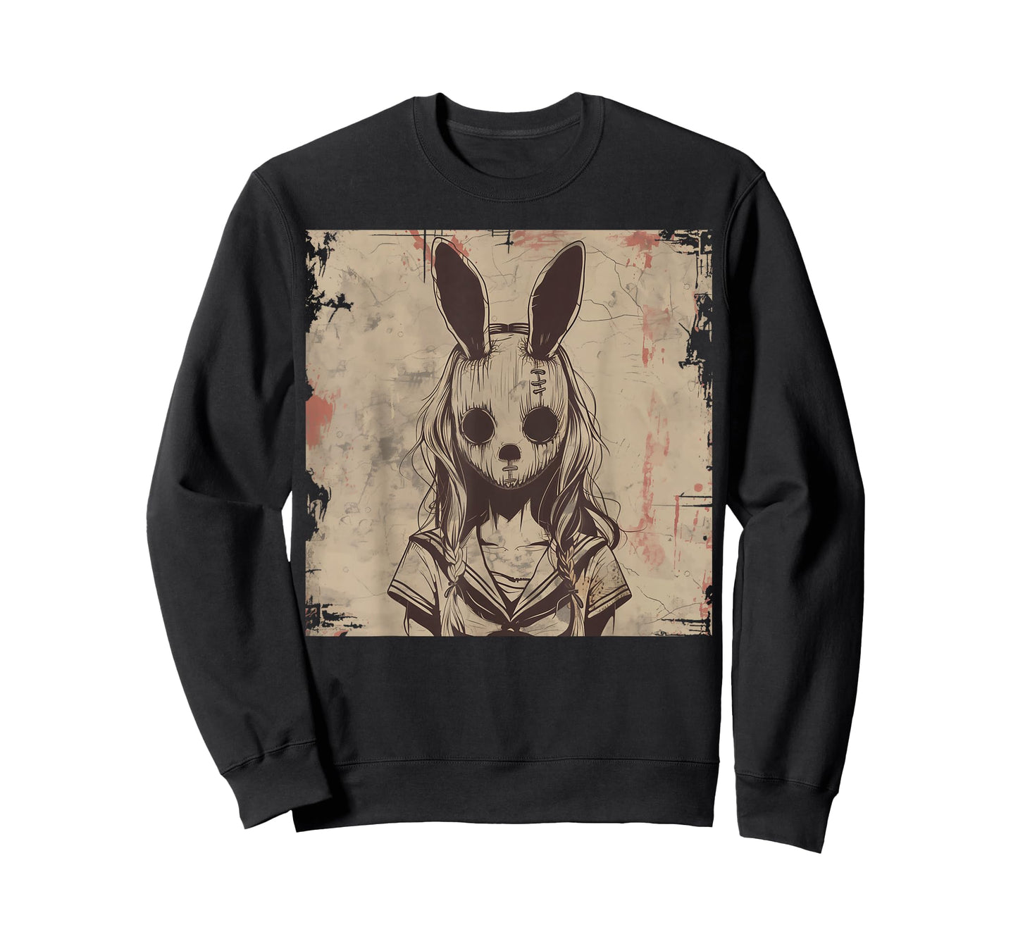 Goth Grunge Creepy Bunny Rabbit Mask Girl Anime Horror Art T-Shirt