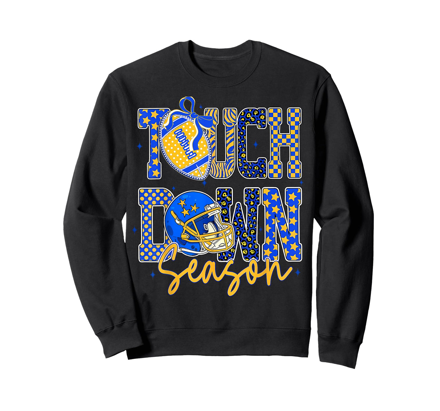 Leopard Blue Gold Checkered Football Touchdown Season T-Shirt