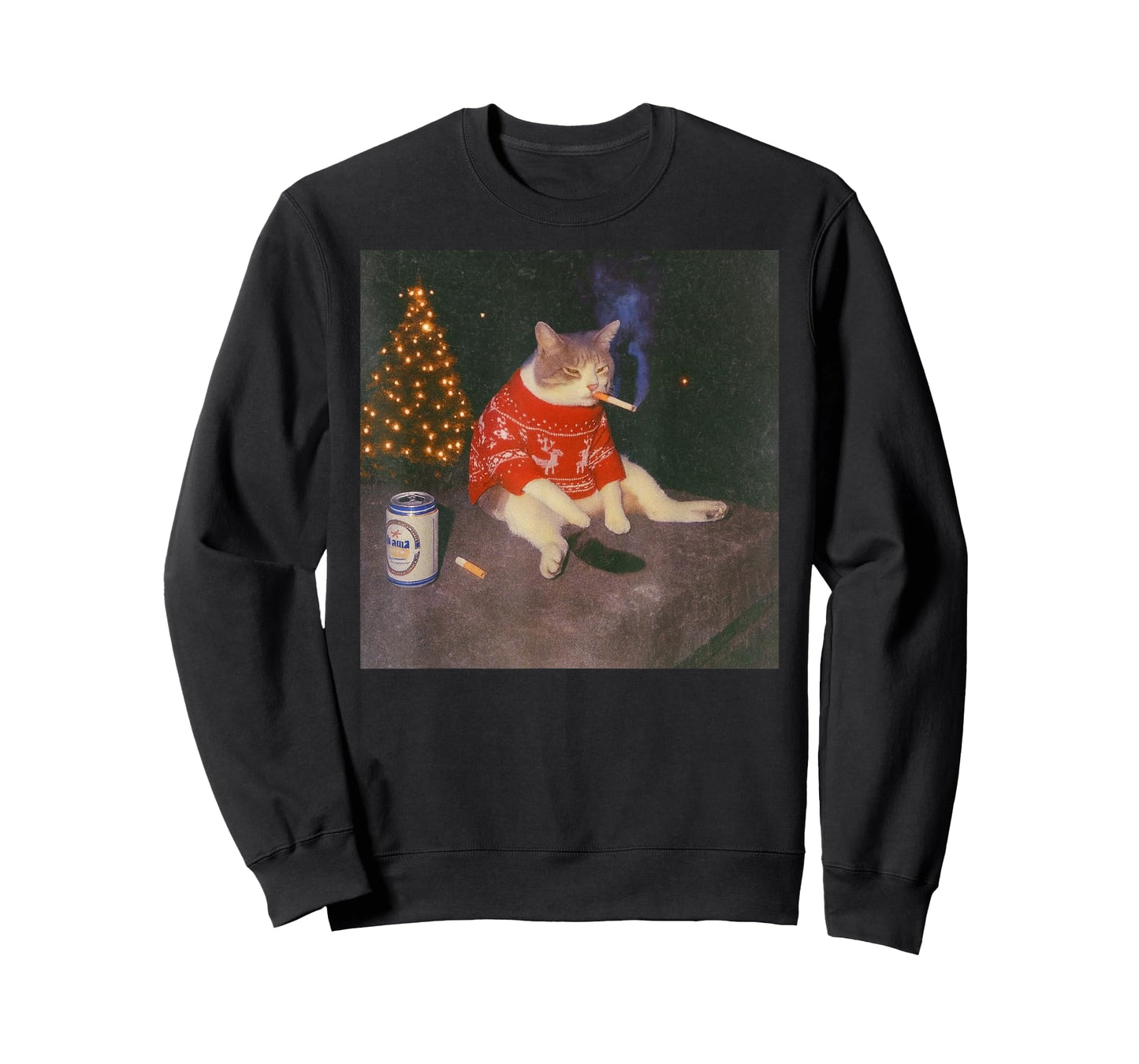 Funny Christmas Smoking Cat Meme Merry Christamas T-Shirt