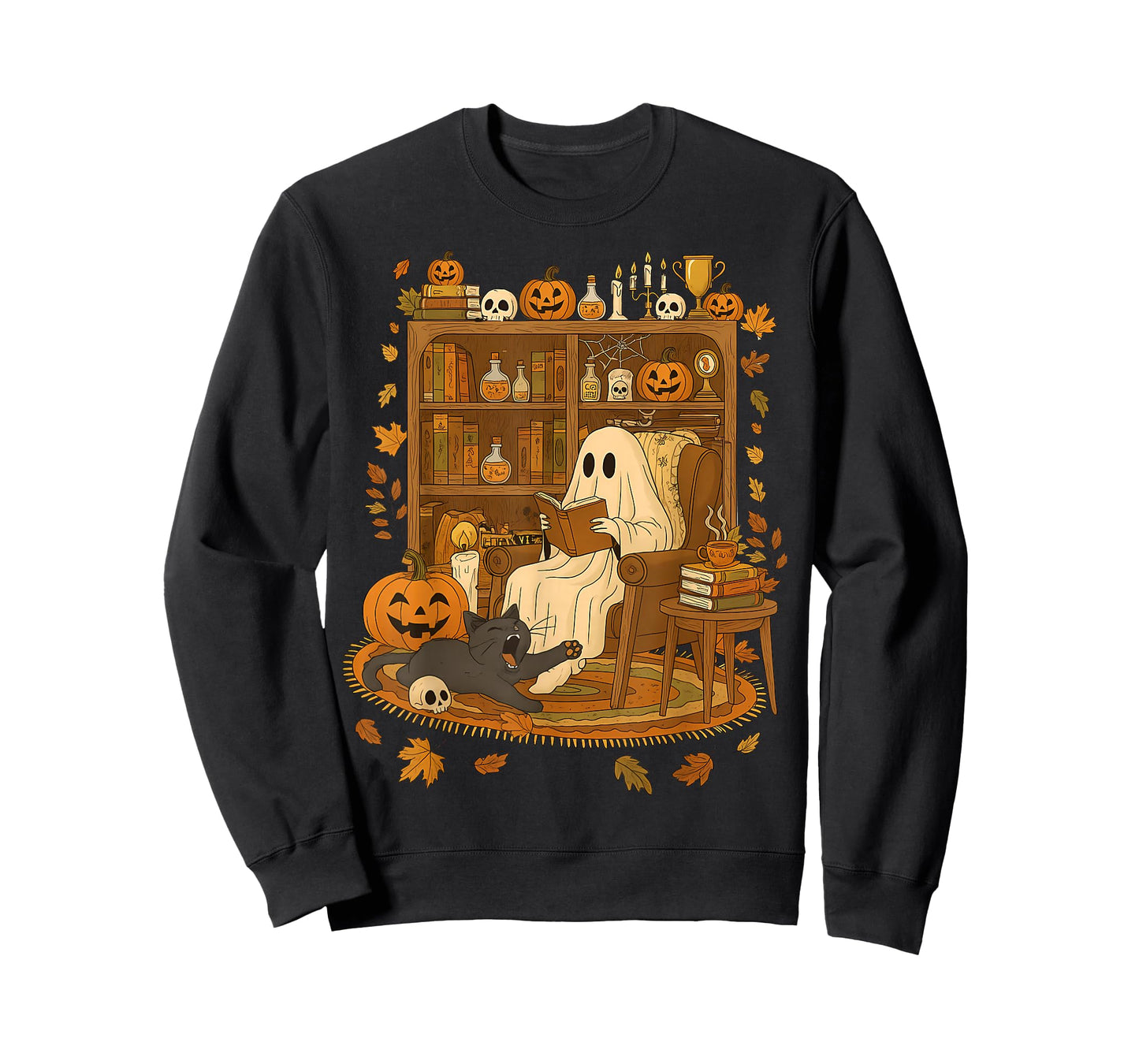 Ghost Reading Book Lovers Library Halloween Spooky T-Shirt
