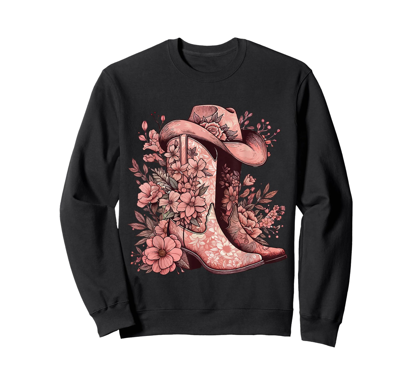 Boho Watercolor Cowgirl Boots Hat Floral Boots Western Boots T-Shirt