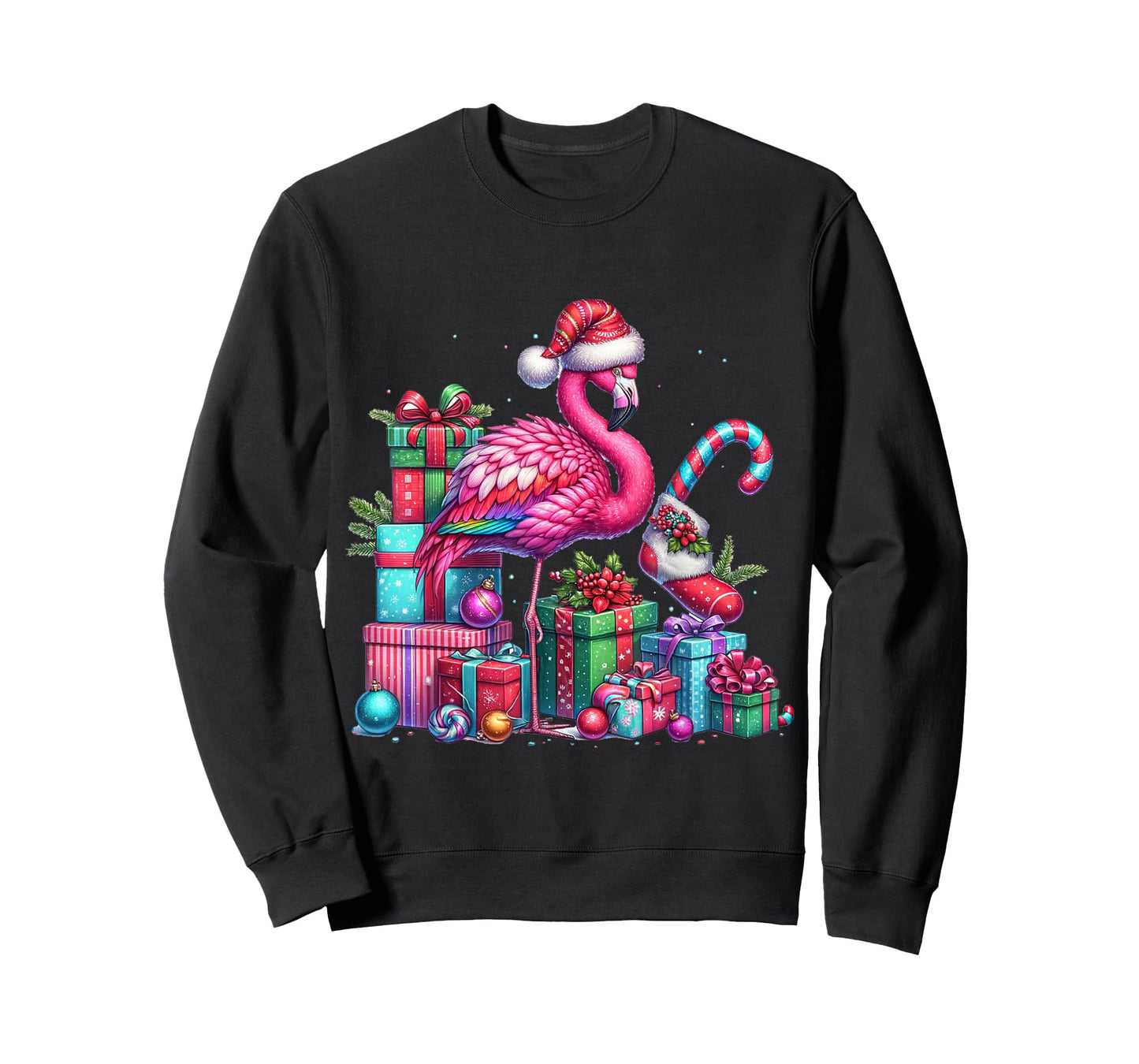 Funny Festive Flamingo Holiday Pink Christmas Xmas Santa Hat T-Shirt