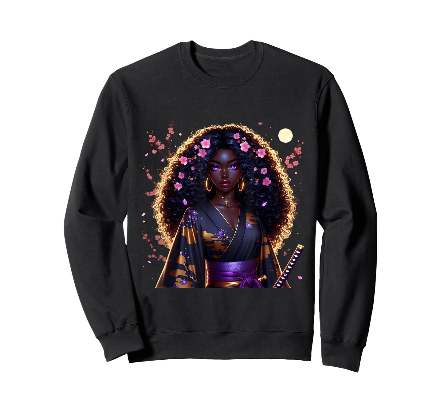 Japanese Anime Samurai Girl Black Cat Women Black Woman T-Shirt