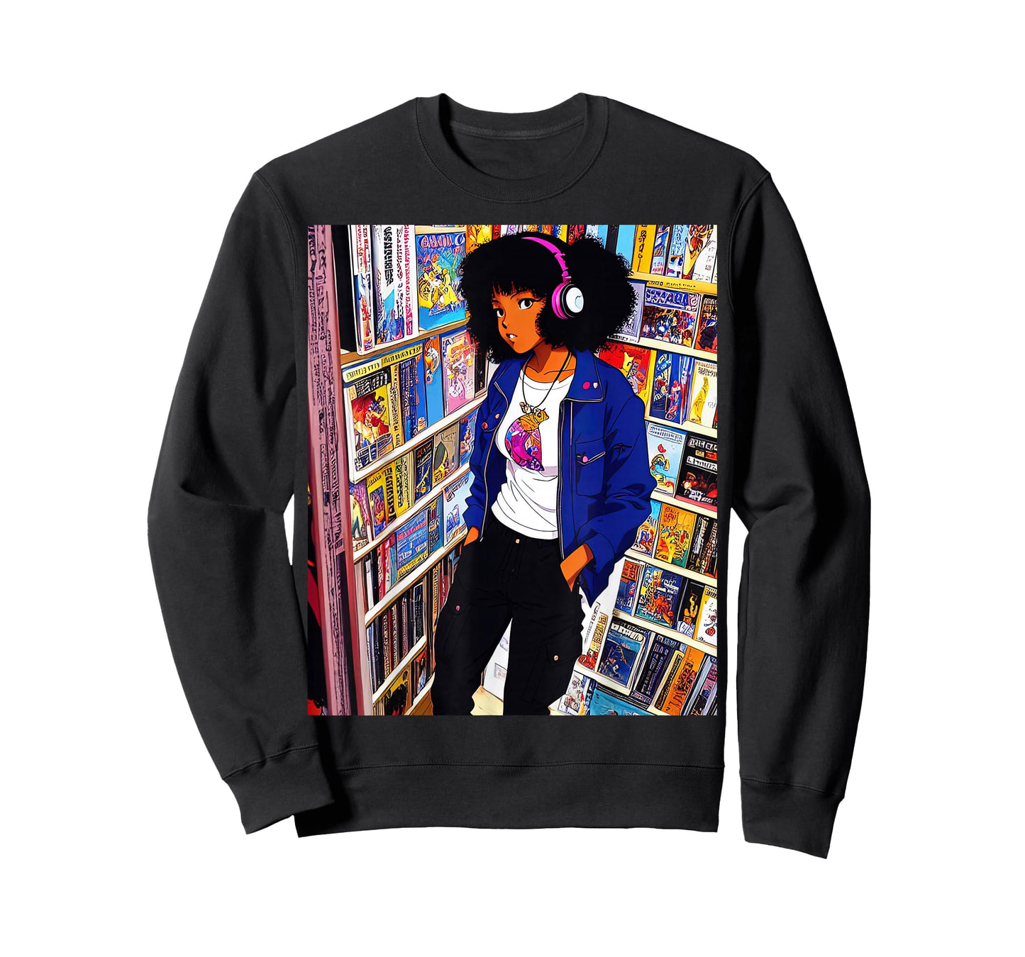 Black girl Lofi Music 90s Afro Retro Anime Cartoon Style T-Shirt