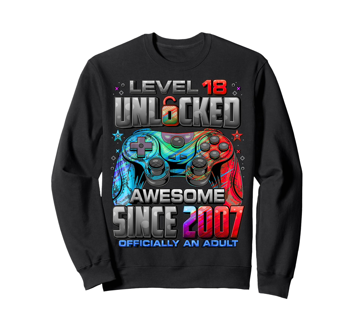 Level 18 Unlocked Awesome Since 2007 18th Birthday Gaming T-Shirt