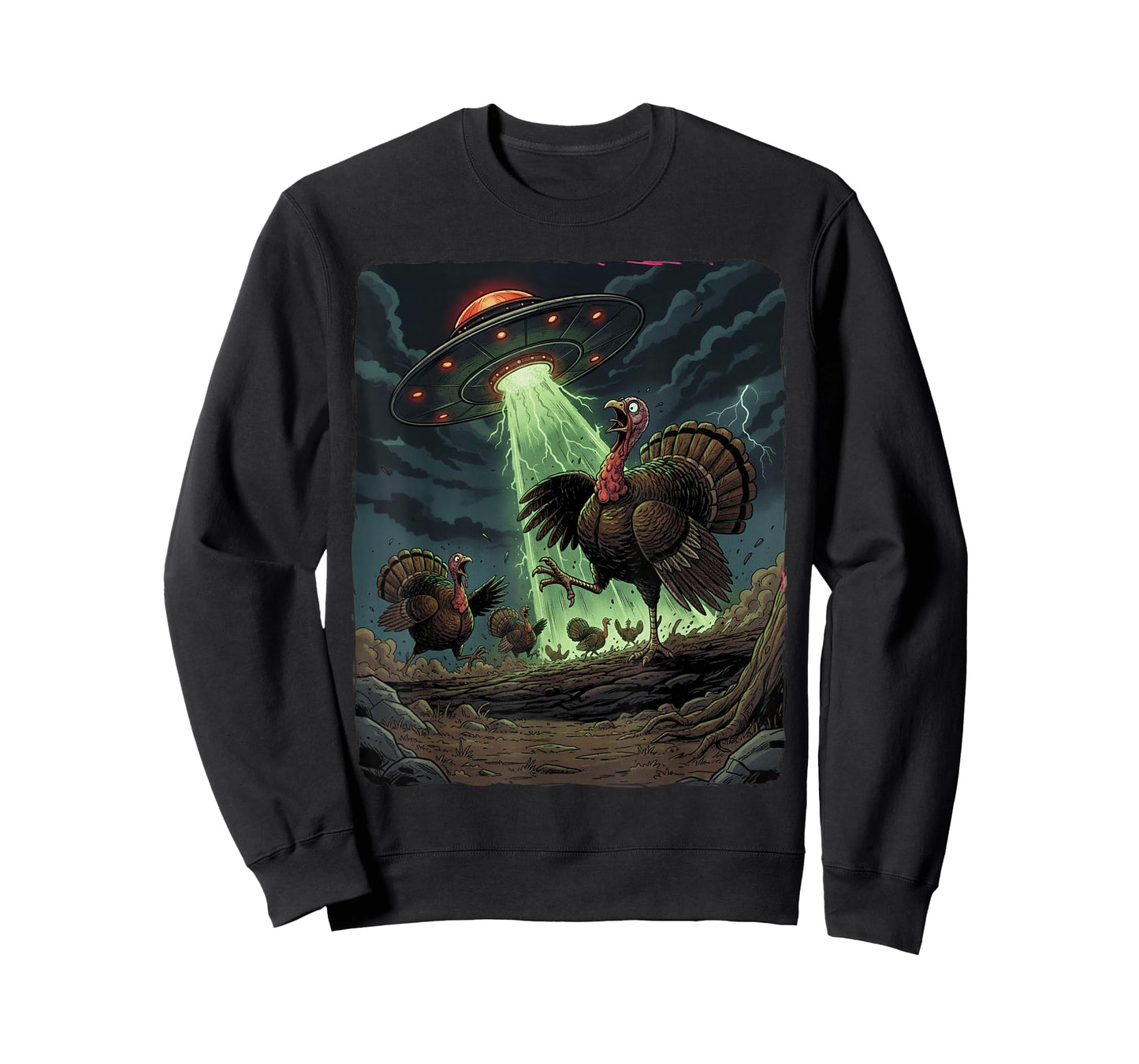 Alien UFO Turkey Abduction Thanksgiving Dark Horror Humor T-Shirt