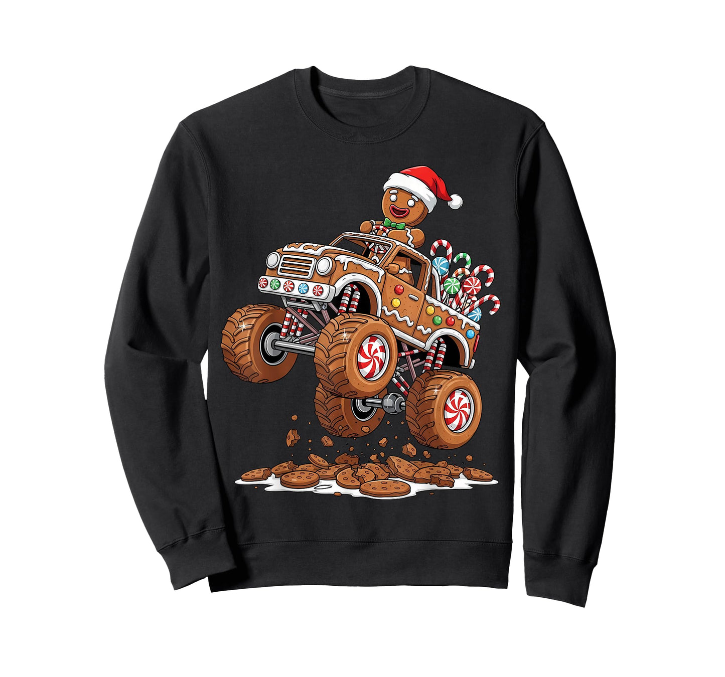 Monster Truck Gingerbread Man Funny Christmas Baking T-Shirt