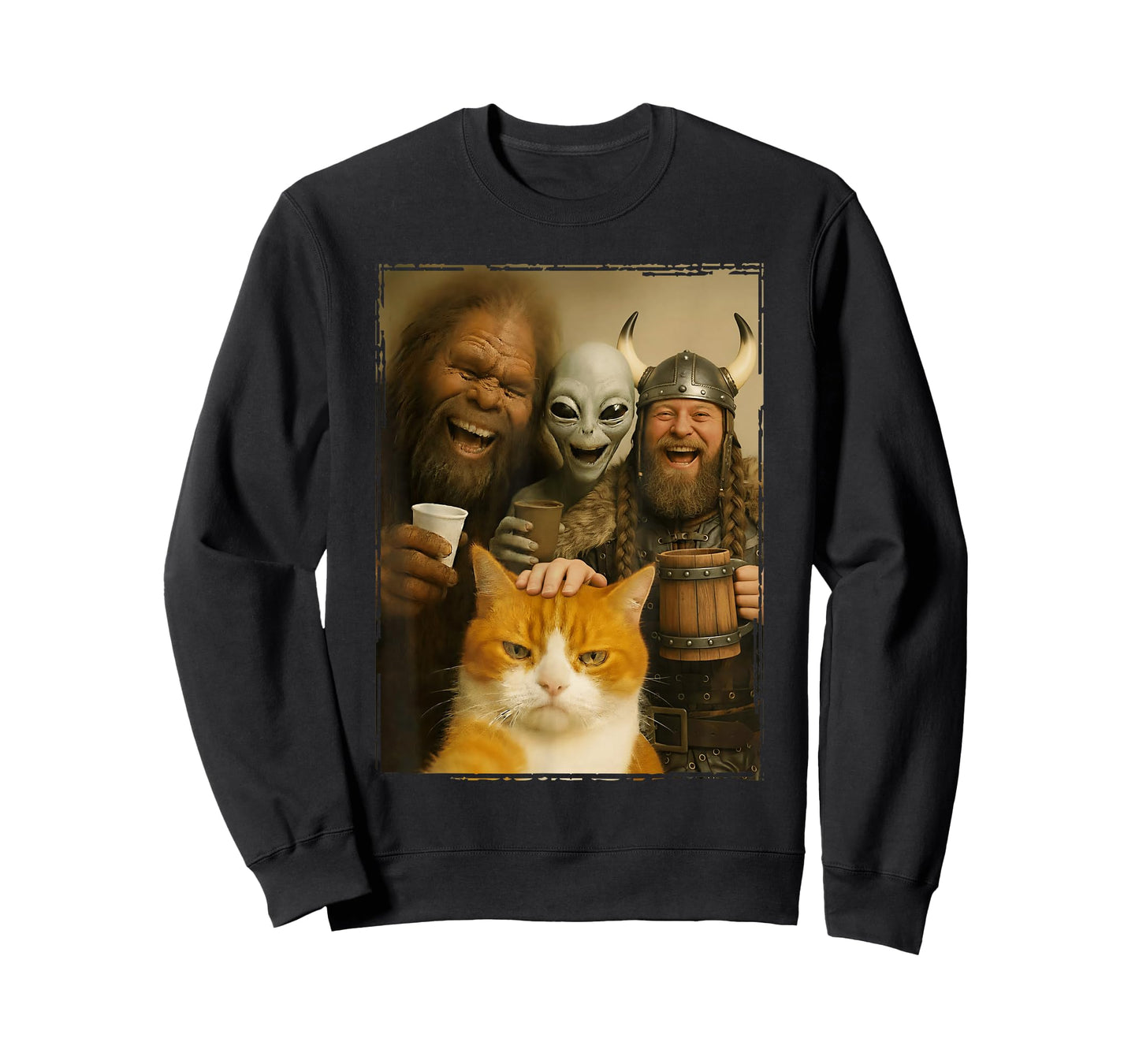 Cat Selfie with Bigfoot, Alien & Viking | Funny Cat T-Shirt