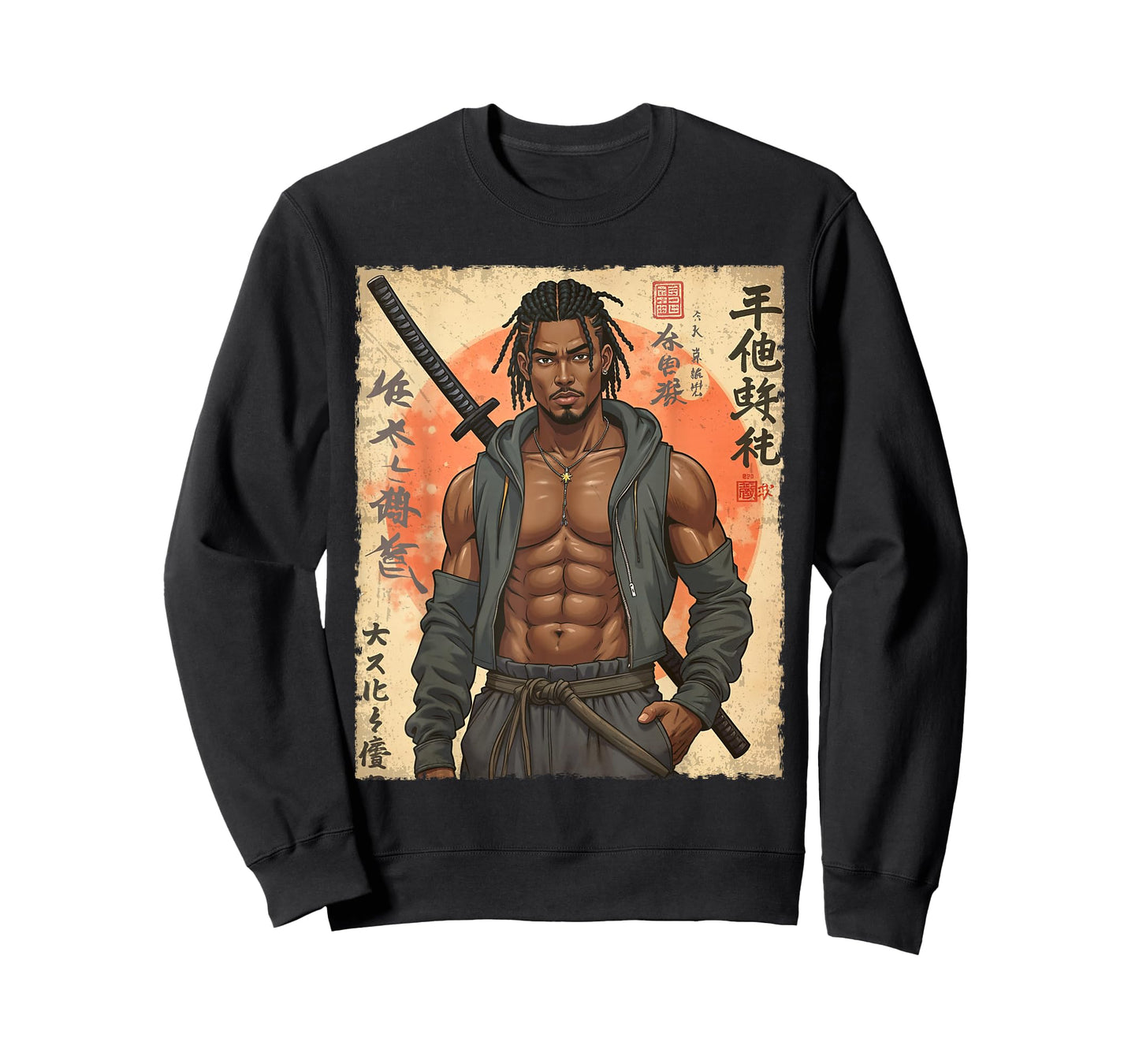 Afro Warrior Samurai Modern African in Anime with Katana T-Shirt