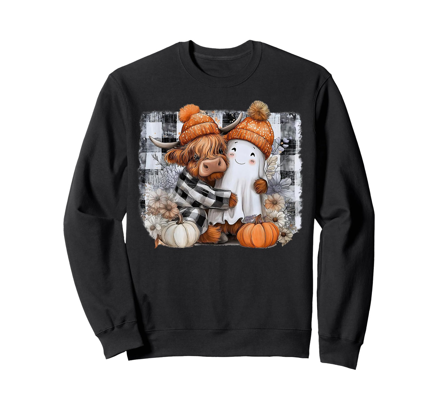 Funny Halloween Highland Cow Ghost Spooky Pumpkin Hello Fall T-Shirt