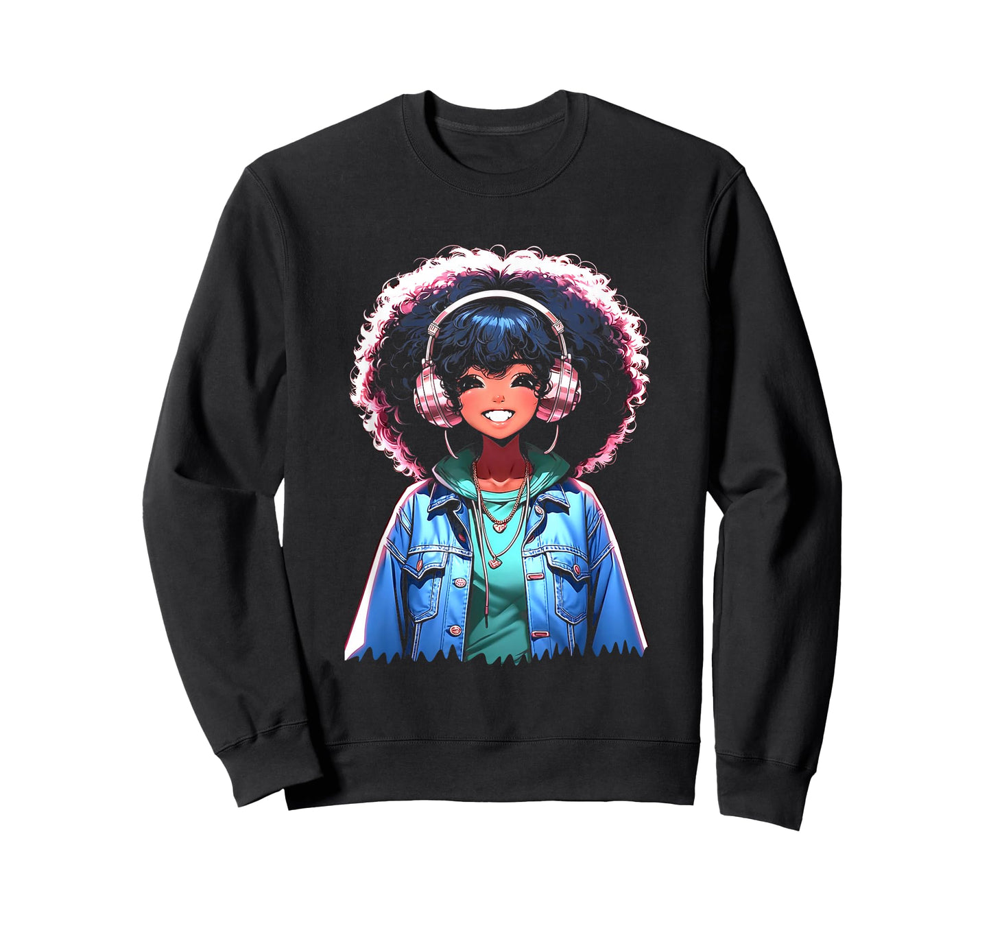 Anime and Music Black Girl Anime Merch Afro African American T-Shirt
