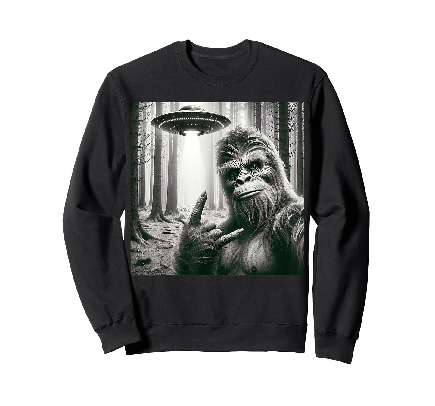 Funny Bigfoot Sasquatch Alien UFO Selfie Graphic Men Women T-Shirt