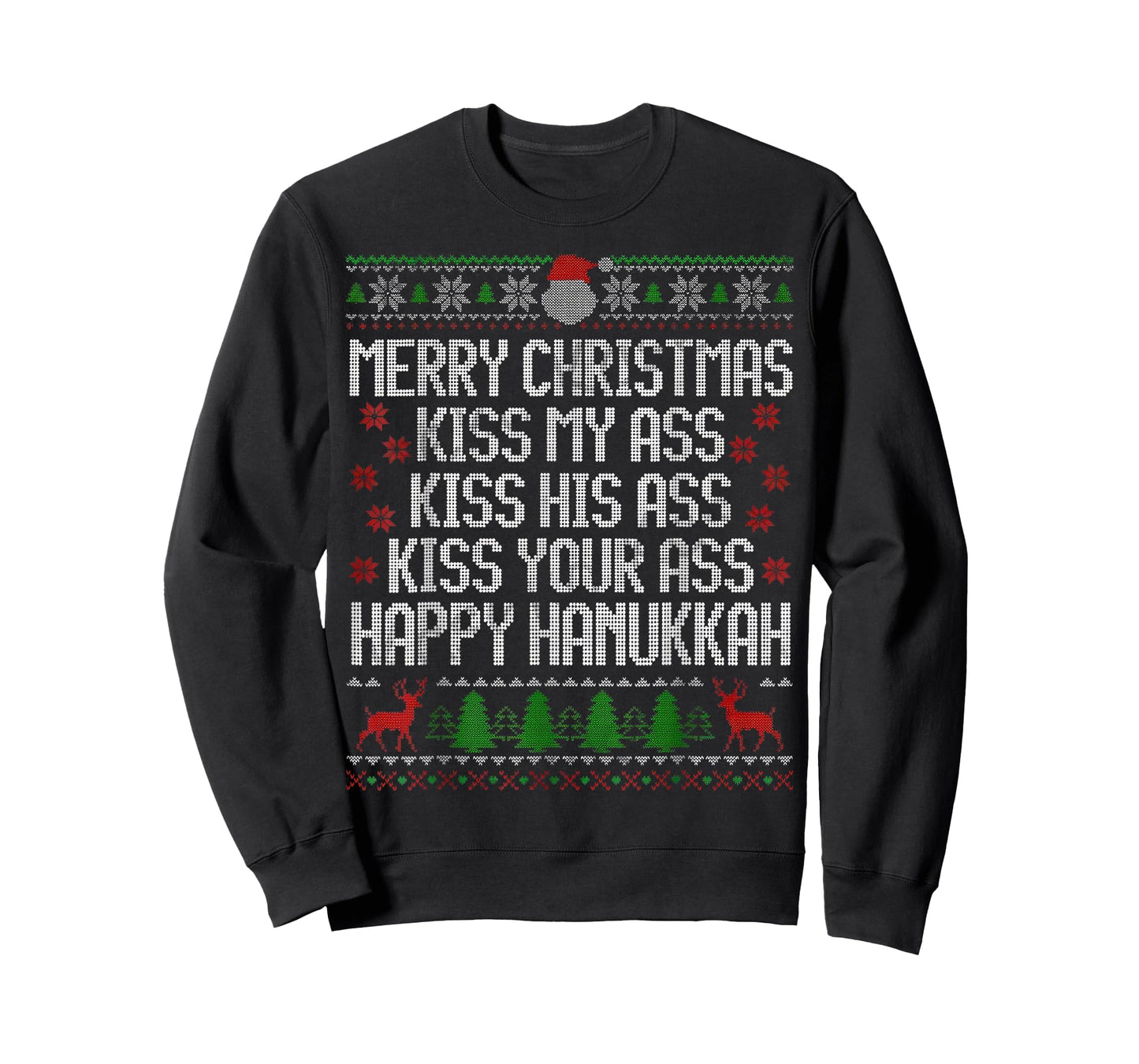 Funny Christmas Kiss My Ass Happy Hanukkah Humor T-Shirt