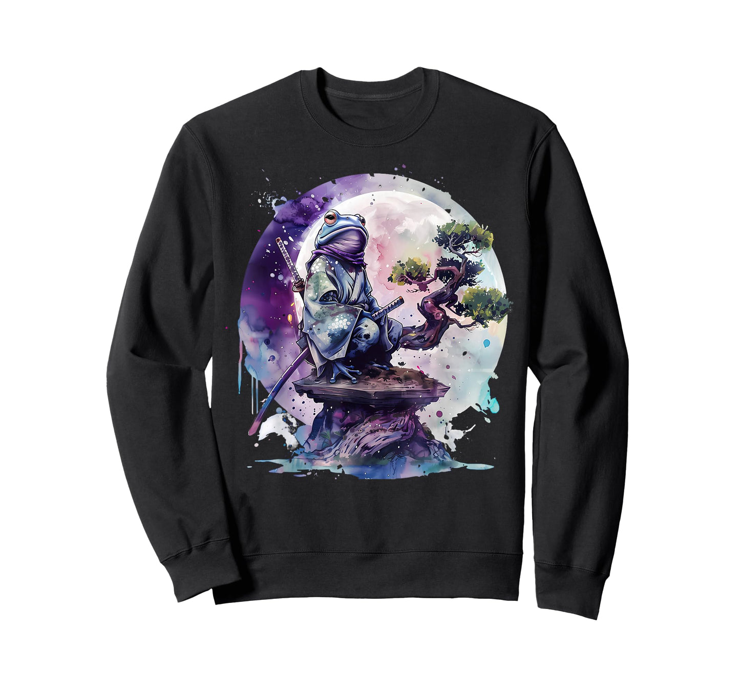 Samurai Frog Artwork Japanese Samurai Frog Anime Watercolor T-Shirt