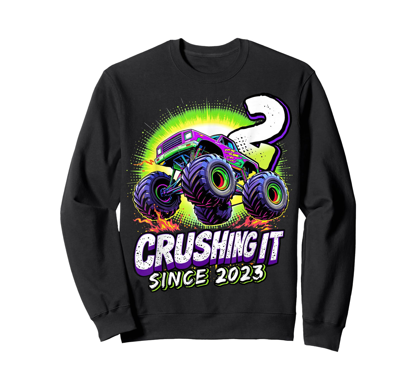 Birthday Monster Truck 2 Year Old Boys 2nd Party Born 2023 T-Shirt
