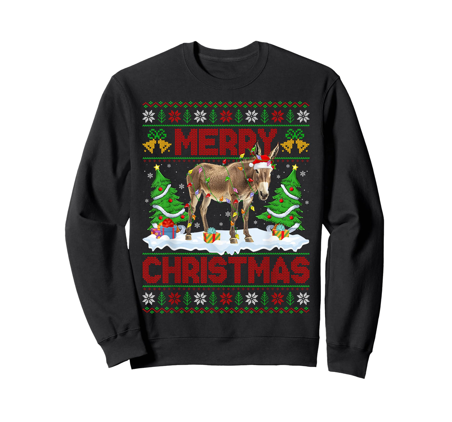 Donkey Mule Ugly Xmas Sweater Funny Animal Lights Christmas T-Shirt