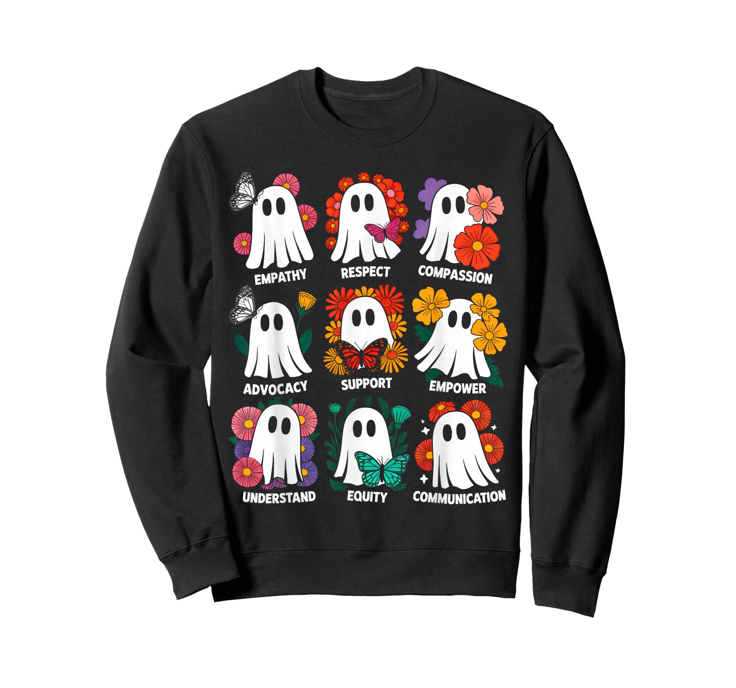 Cute Ghost Floral Social Worker Halloween Retro Social Work T-Shirt