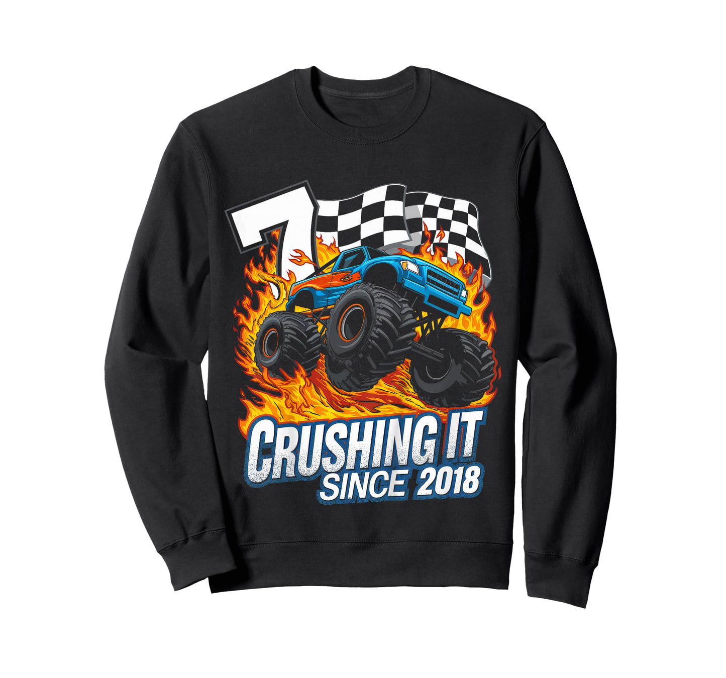 Kids Birthday 7 Years Old Boys Monster Truck Born 2018 7th Party T-Shirt
