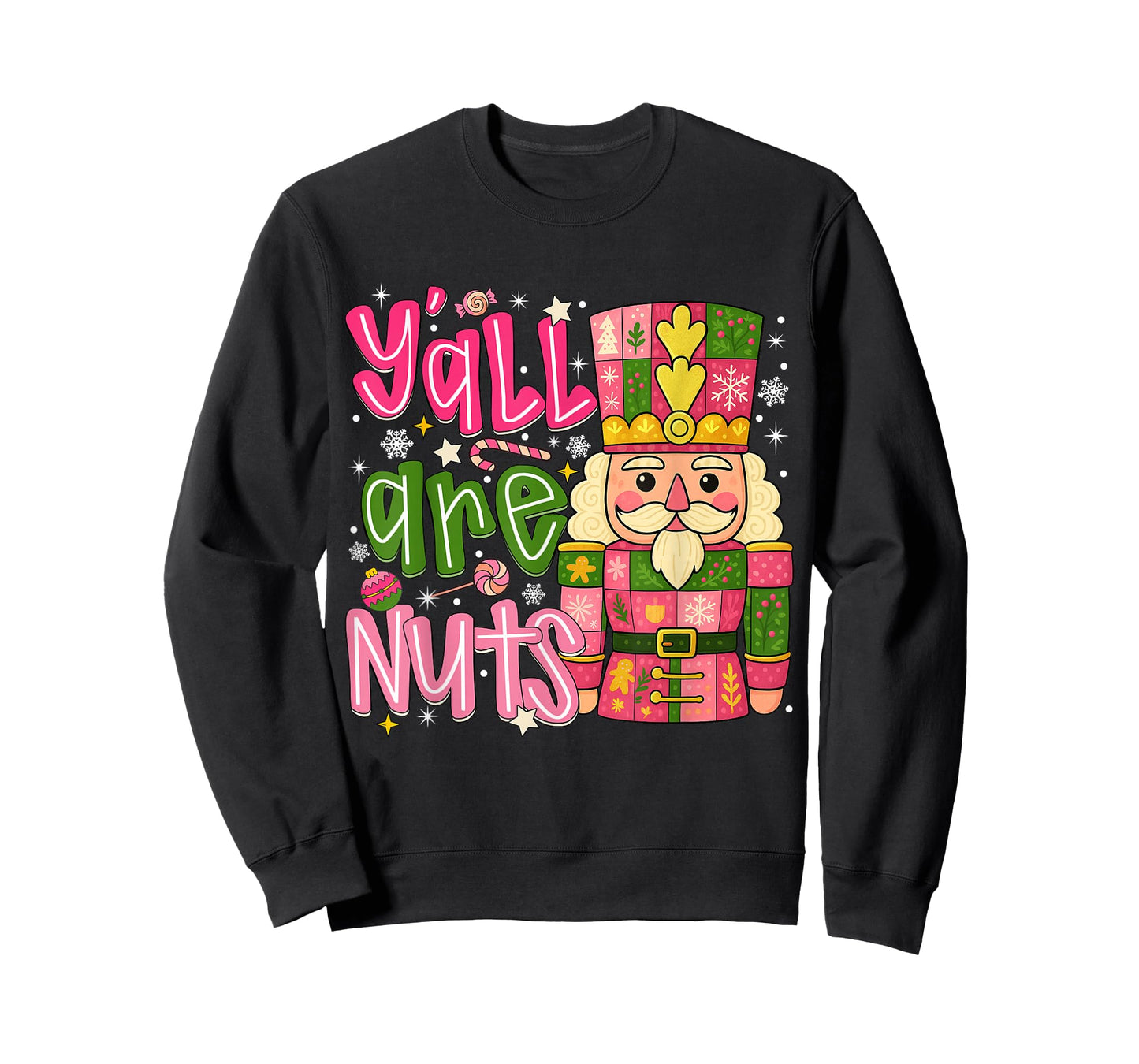 Y'all are Nuts Nutcracker Pink Christmas Funny Xmas Pajamas T-Shirt