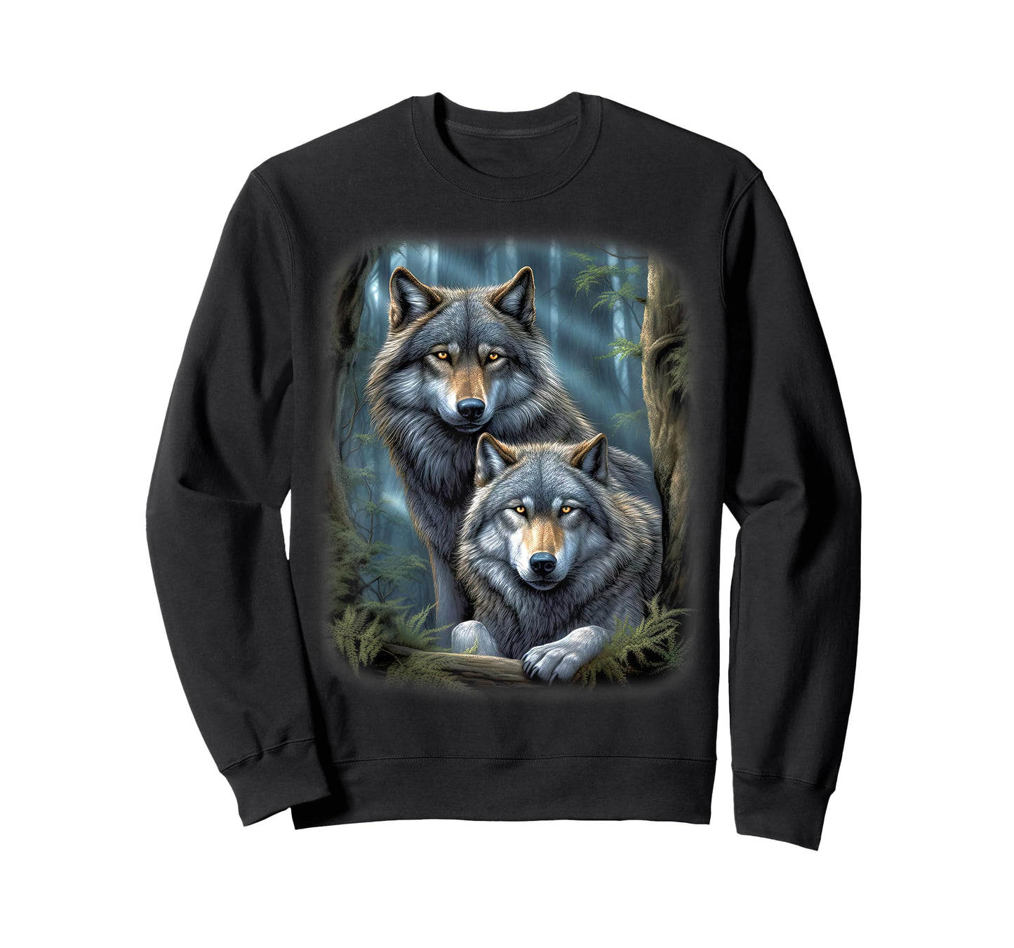 Wolf Wolves in Forest by Night Moon Fantasy Art Wildlife T-Shirt