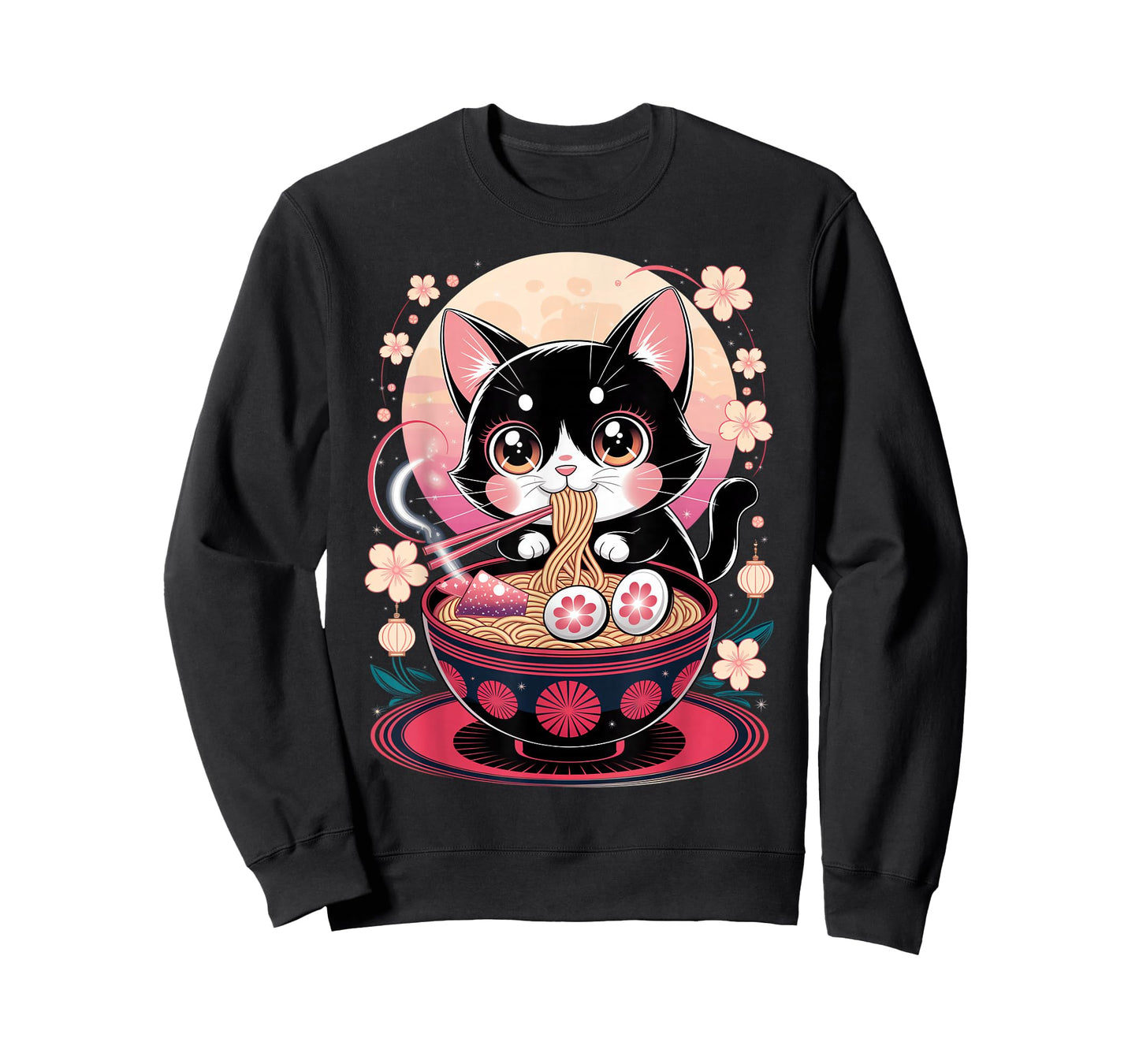 Japanese Anime Cat Ramen Kawaii Cat Eating Noodles T-Shirt