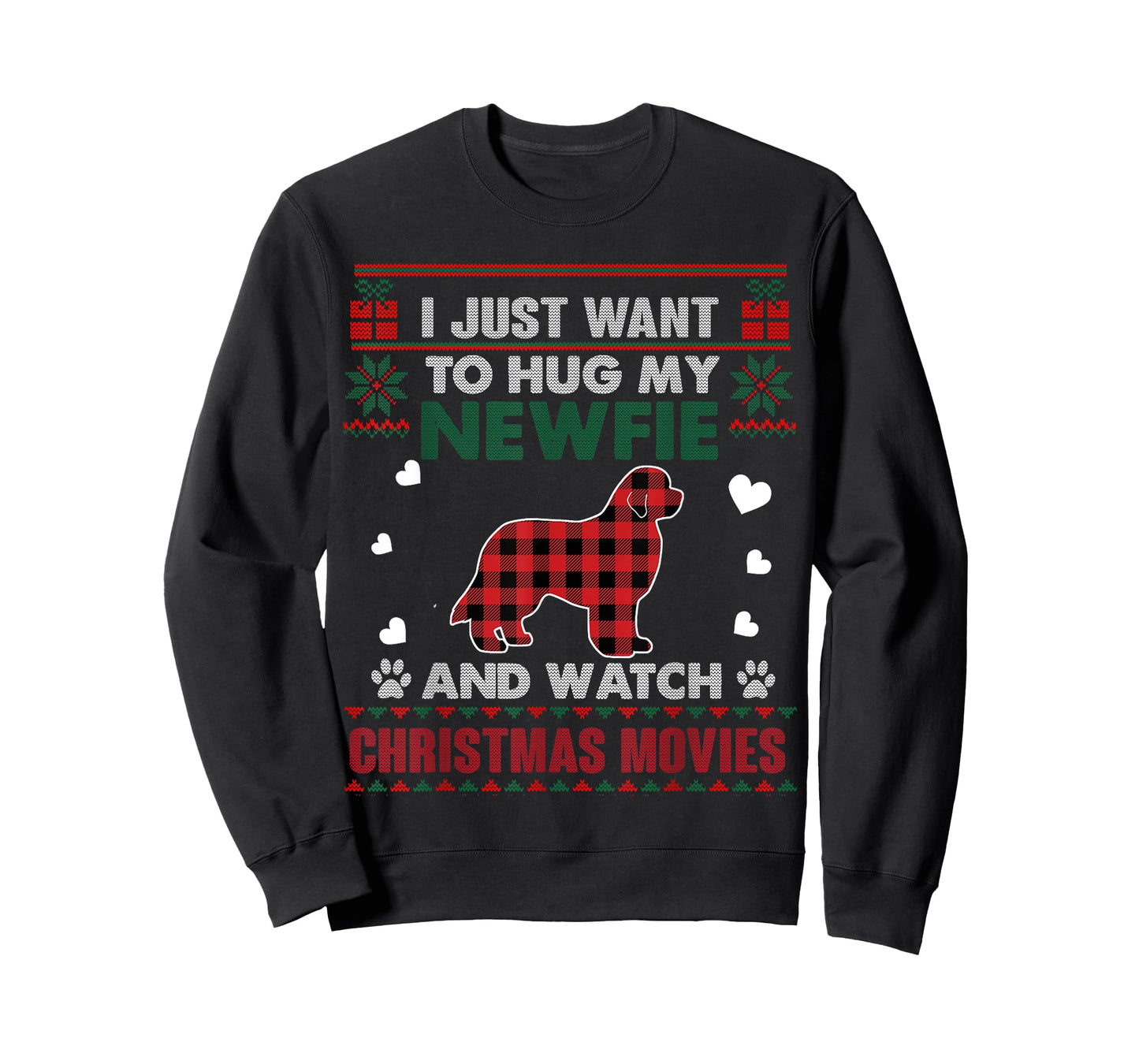 Newfie Dog Owner Christmas Movies Pajama Xmas Ugly Sweater T-Shirt for Men Women Kids