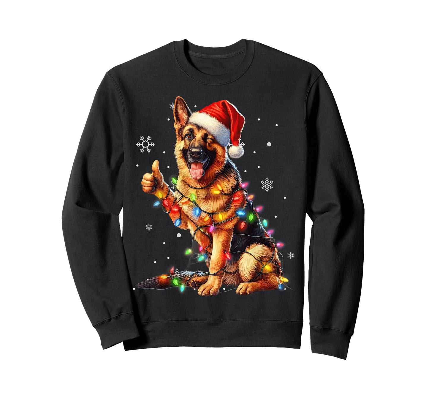 German Shepherd Santa Christmas Tree Lights, Ugly Pajamas T-Shirt