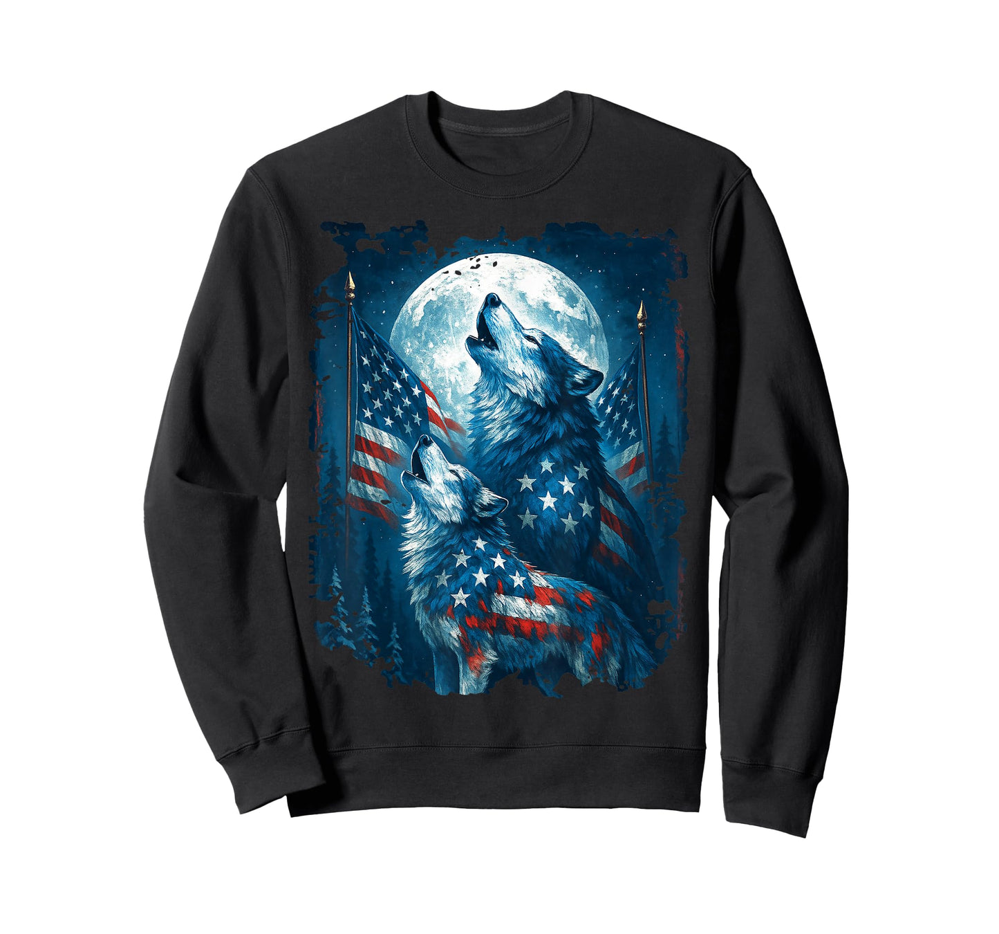 4th of July American Flag Wolf Howling Moon Wolves July 4th T-Shirt