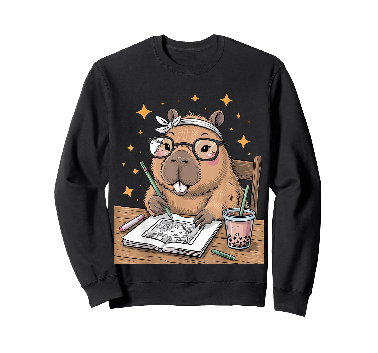 Just A Capybara Drinking Boba Tea Anime Girl Lover Capy Gift T-Shirt