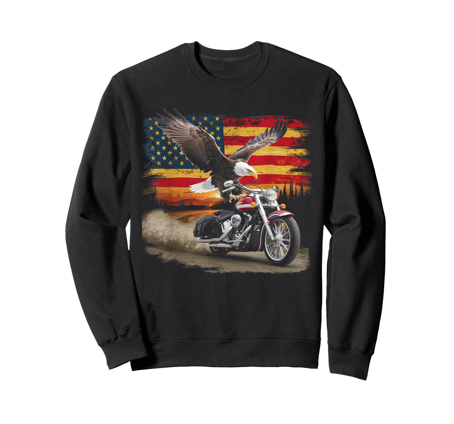 American Flag Motorcycle Tshirt USA Flag Biker Retro T-Shirt