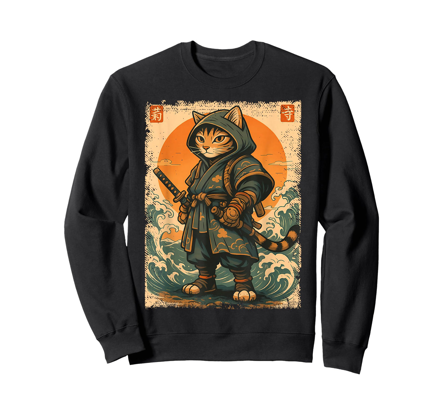 Samurai Cat Katana Warrior Vintage Japanese Cat Anime T-Shirt